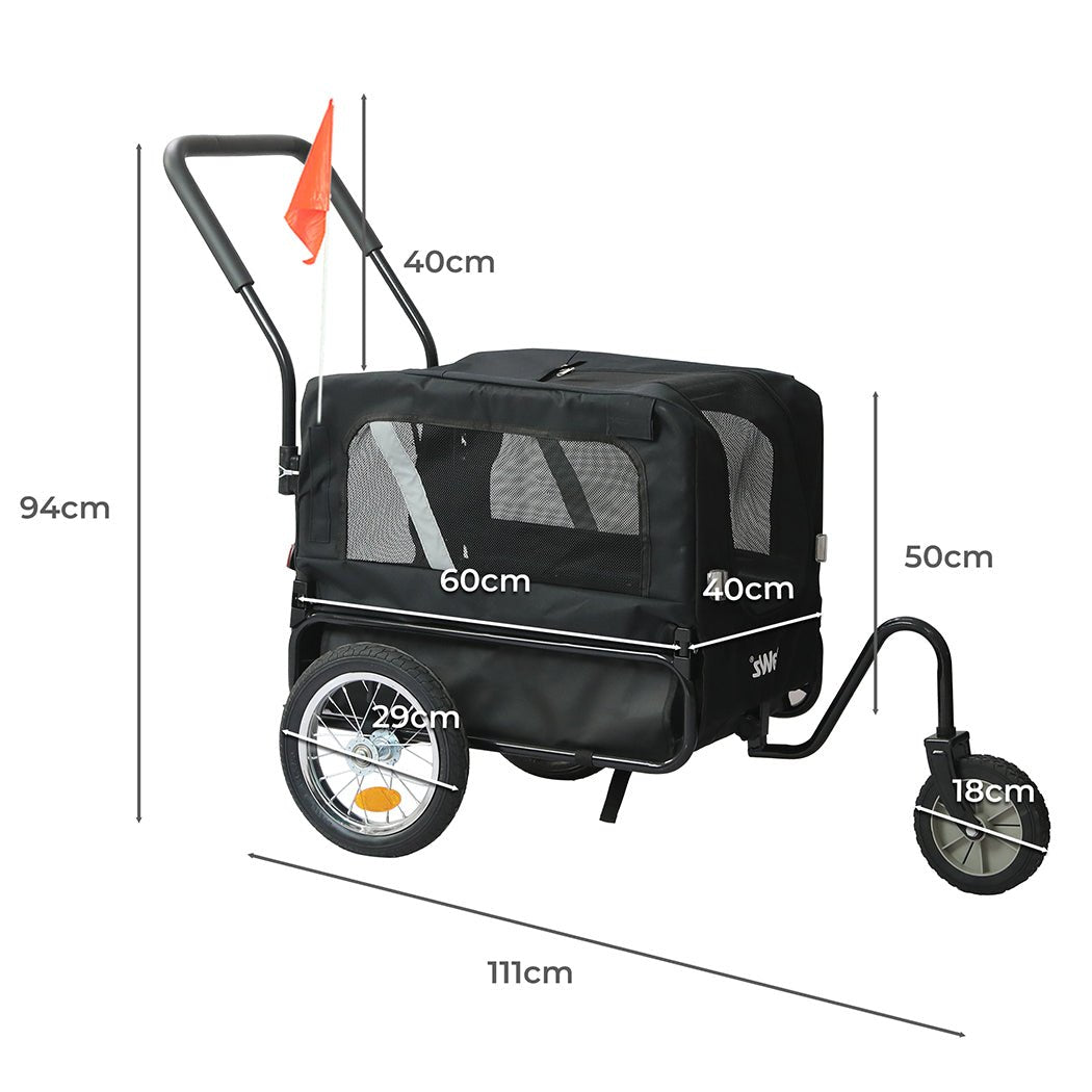 Pet Stroller 2 - in - 1 Bike Trailer with Sunroof - Red and Black - Rivercity House & Home Co. (ABN 18 642 972 209) - Affordable Modern Furniture Australia