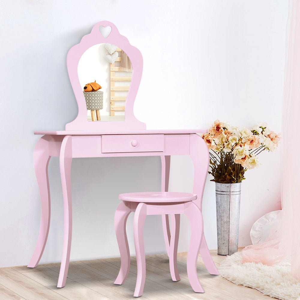 Pink Kids Vanity Dressing Table Stool Set Mirror Princess Children Makeup - Rivercity House & Home Co. (ABN 18 642 972 209) - Affordable Modern Furniture Australia