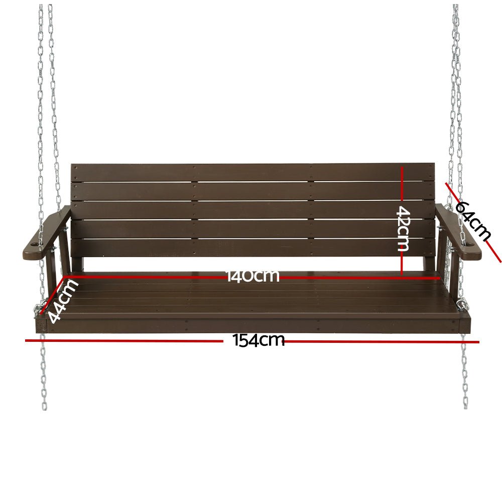 Porch Swing Chair with Chain Outdoor Furniture 3 Seater Bench Wooden Brown - Furniture > Outdoor > Outdoor Chairs - Rivercity House & Home Co. (ABN 18 642 972 209) - Affordable Modern Furniture Australia