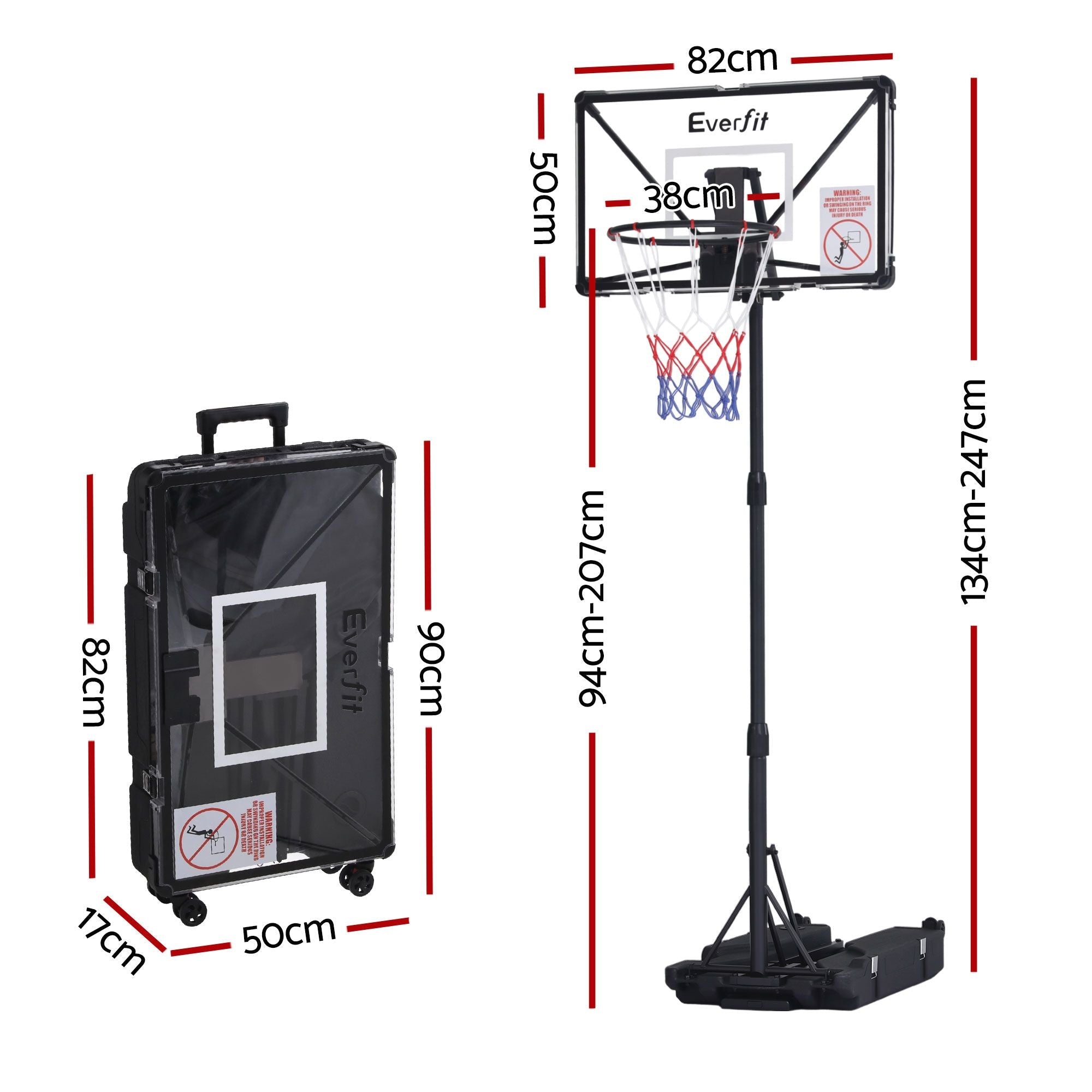 Portable Basketball Hoop System Adjustable Full Foldable Stand 2.07m - Sports & Fitness > Ball Sports > Basketball & Basketball Accessories - Rivercity House & Home Co. (ABN 18 642 972 209) - Affordable Modern Furniture Australia