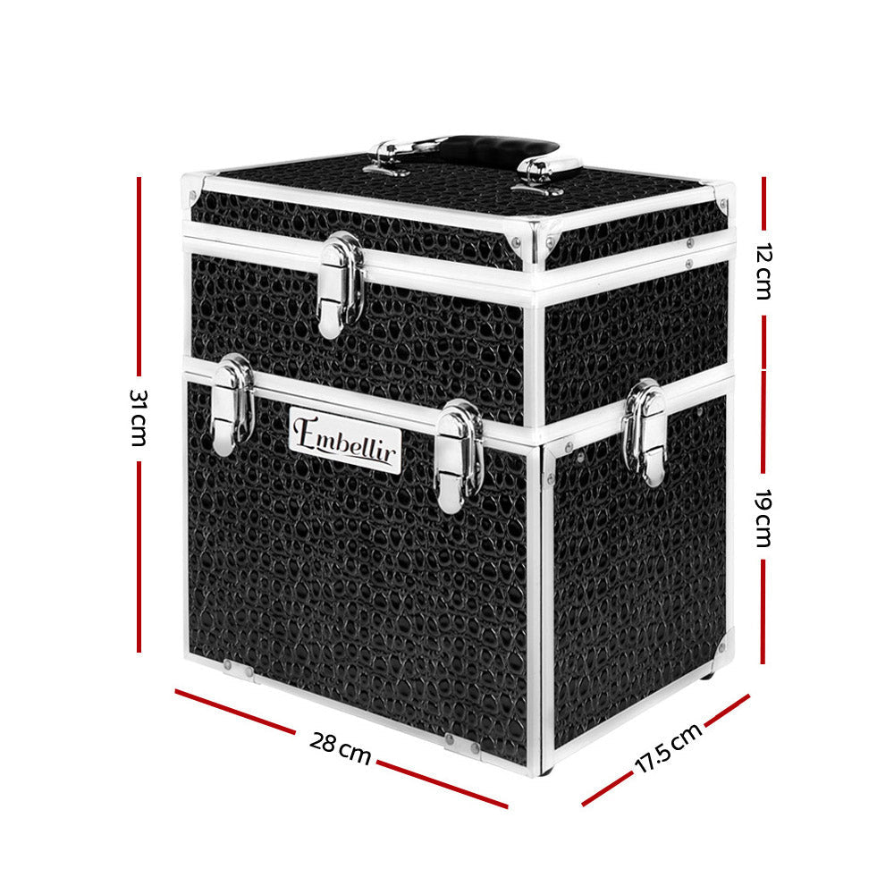 Portable Cosmetic Beauty Makeup Carry Case with Mirror - Crocodile Black - Health & Beauty > Cosmetic Storage > Cosmetic & Toiletry Bags - Rivercity House & Home Co. (ABN 18 642 972 209) - Affordable Modern Furniture Australia