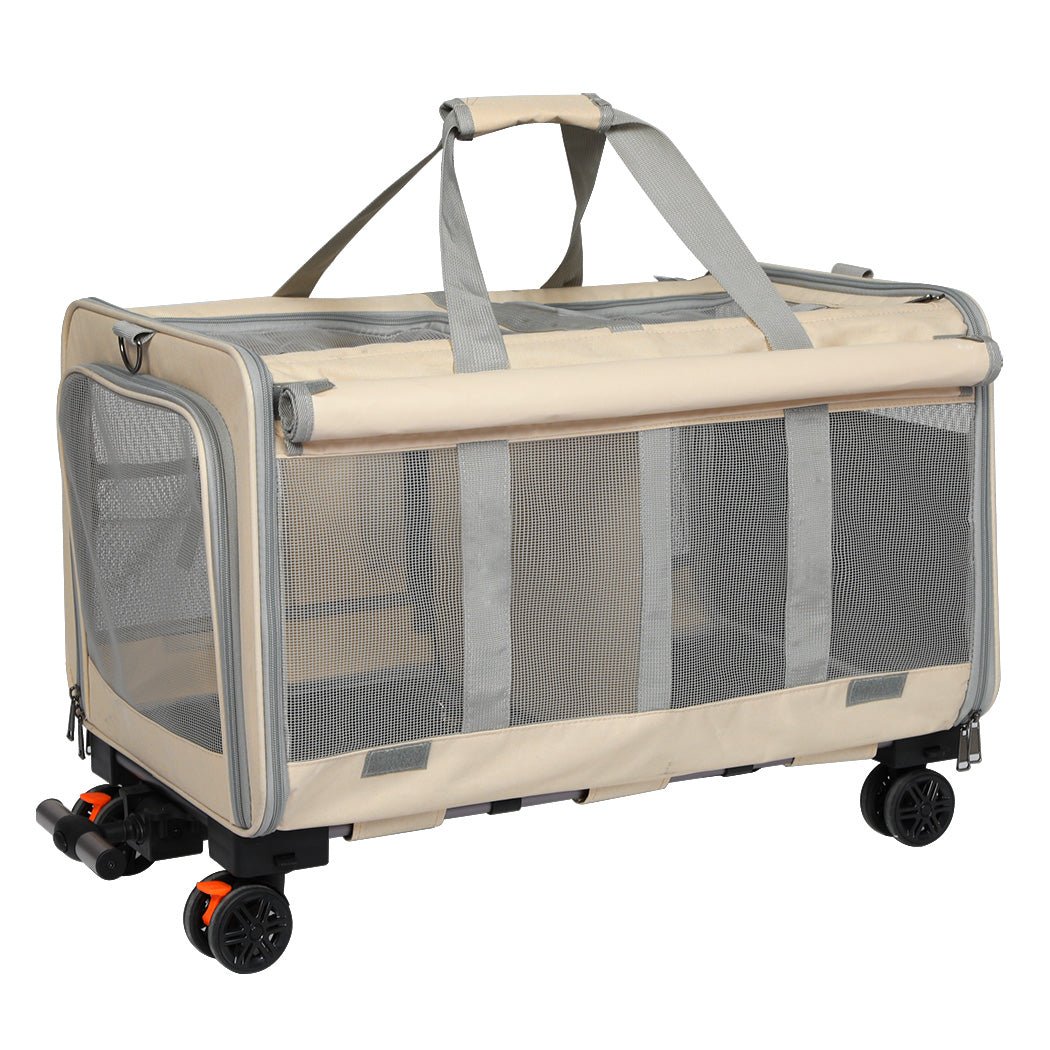 Portable Foldable 4 - Wheel Pet Carrier with 3 Carry Modes - Beige - Rivercity House & Home Co. (ABN 18 642 972 209) - Affordable Modern Furniture Australia