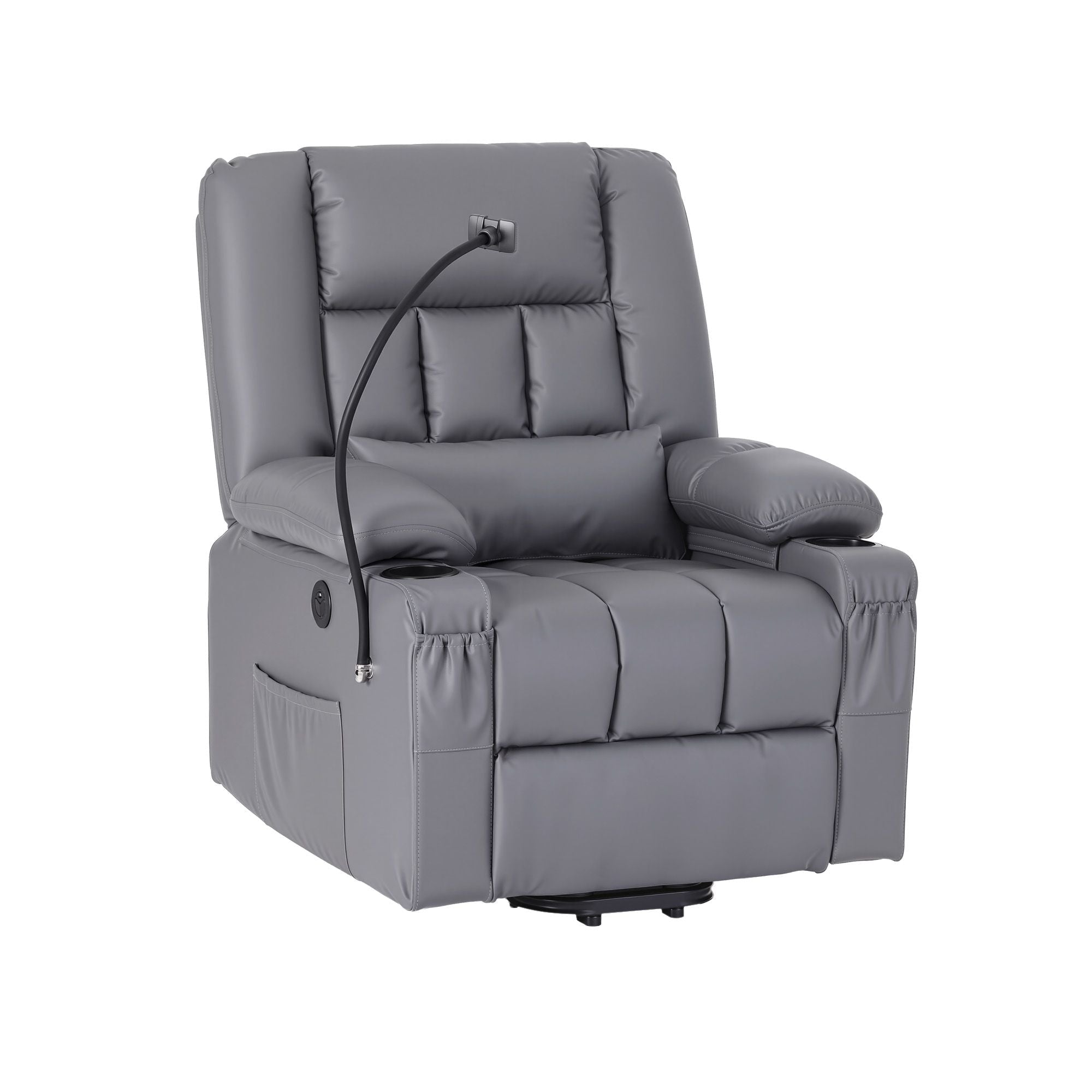 Power Lift Recliner Chair with Massage and Heat for Elderly, Electric Sofa Reclining Chair with USB and Phone Holder, PU Leather Comfy Armchair for Living Room, 2 Cup Holder & 4 Pockets, Grey - Furniture > Bar Stools & Chairs > Arm Chairs & Recliners - Rivercity House & Home Co. (ABN 18 642 972 209) - Affordable Modern Furniture Australia