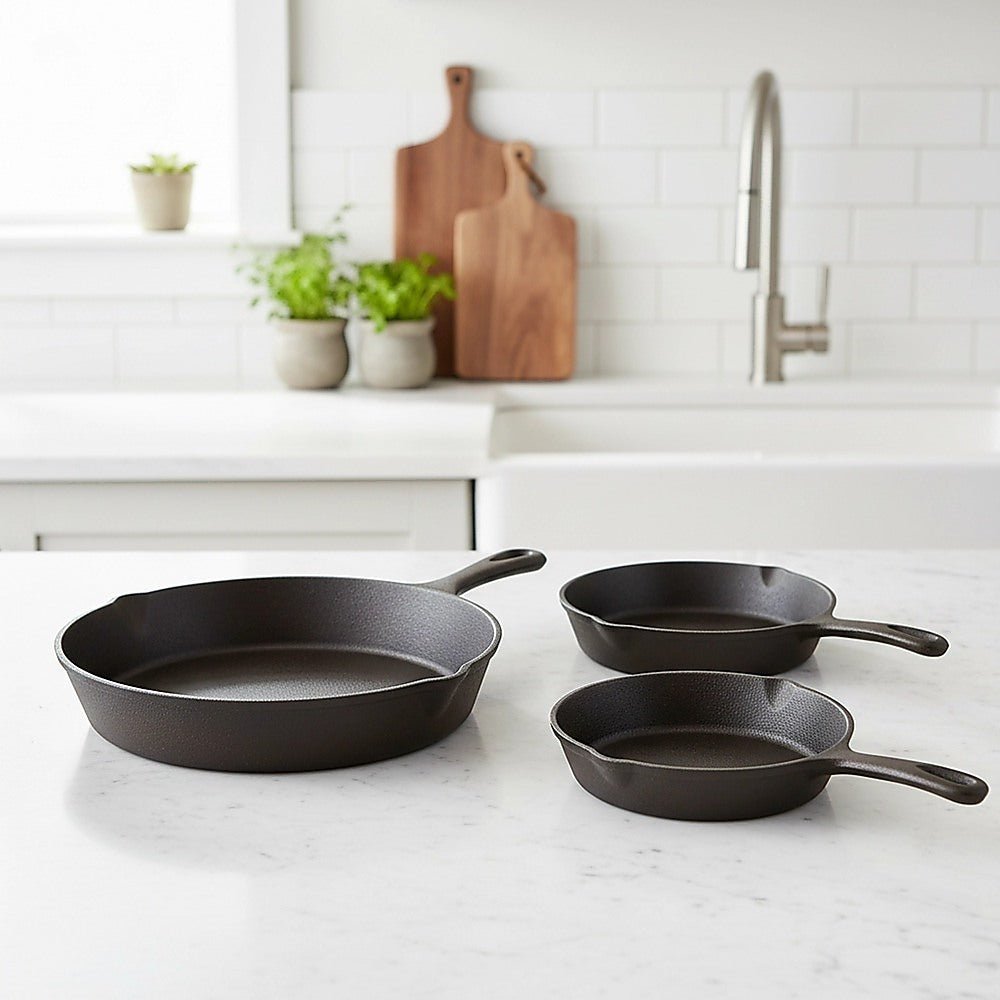Pre Seasoned Cast Iron Skillet Fry Pan Set 3 Pcs Frying Pan Set - Home & Garden > Kitchenware > Kitchen Utensils - Rivercity House & Home Co. (ABN 18 642 972 209) - Affordable Modern Furniture Australia
