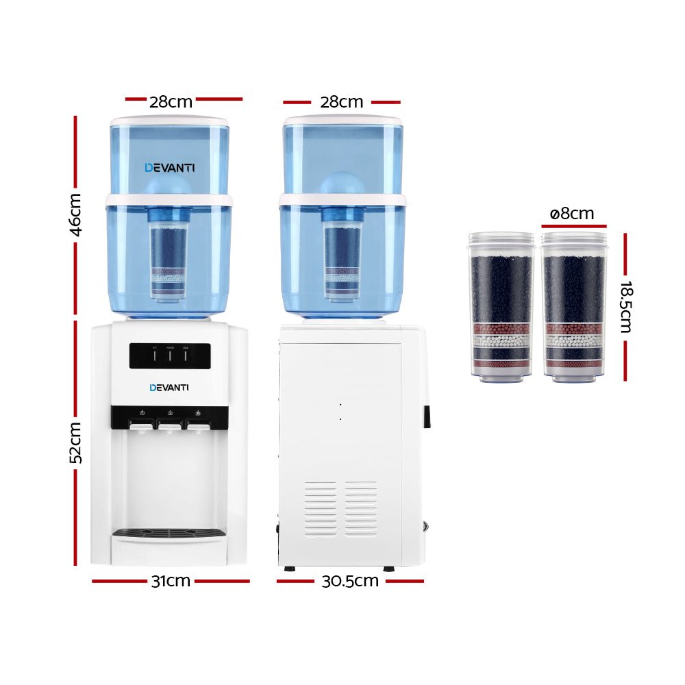 Premium 22L Bench Top Water Cooler Dispenser Purifier Hot Cold Three Tap with 2 Replacement Filters - Rivercity House & Home Co. (ABN 18 642 972 209) - Affordable Modern Furniture Australia
