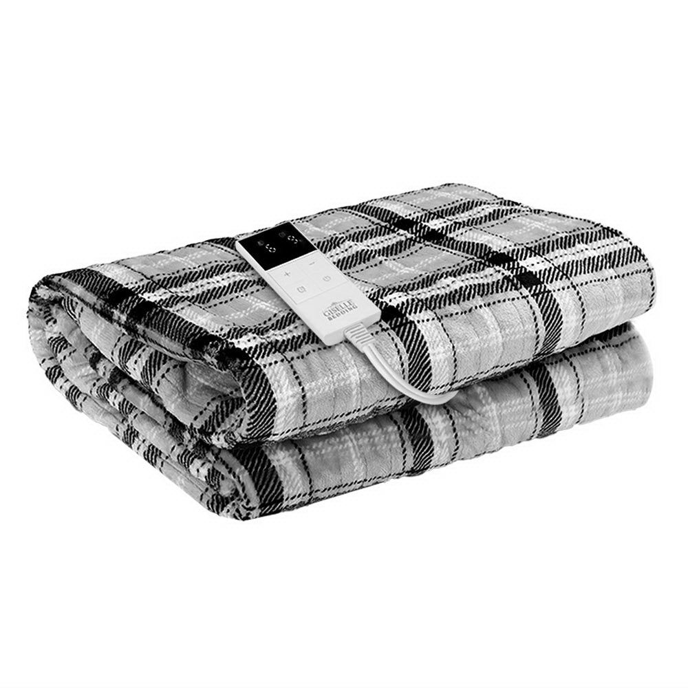 Premium Electric Throw Rug Flannel Snuggle Blanket Washable Heated Grey and White Checkered - Rivercity House & Home Co. (ABN 18 642 972 209) - Affordable Modern Furniture Australia