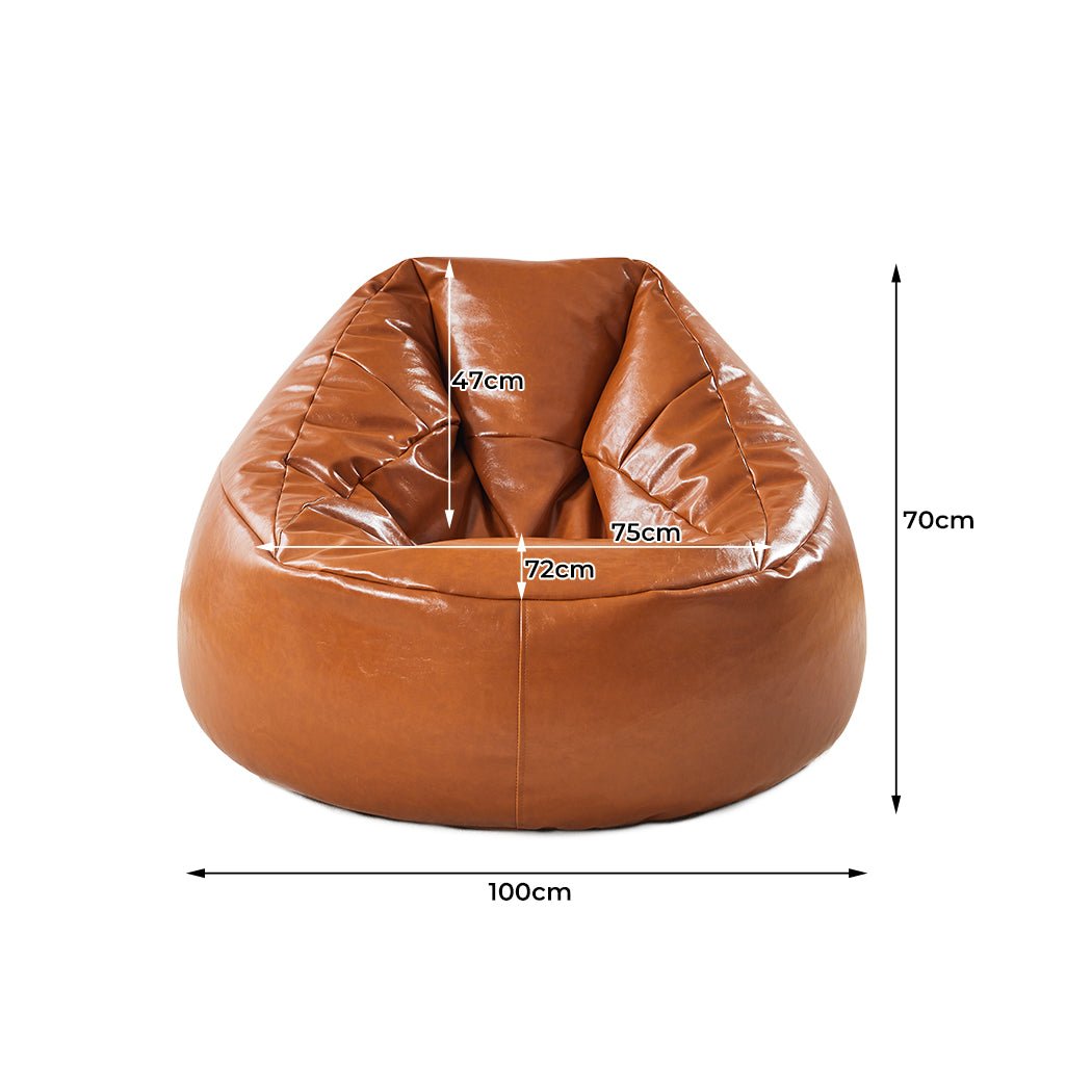 PU Leather Bean Bag Chair Cover 300L with Zipper - Tan - Rivercity House & Home Co. (ABN 18 642 972 209) - Affordable Modern Furniture Australia