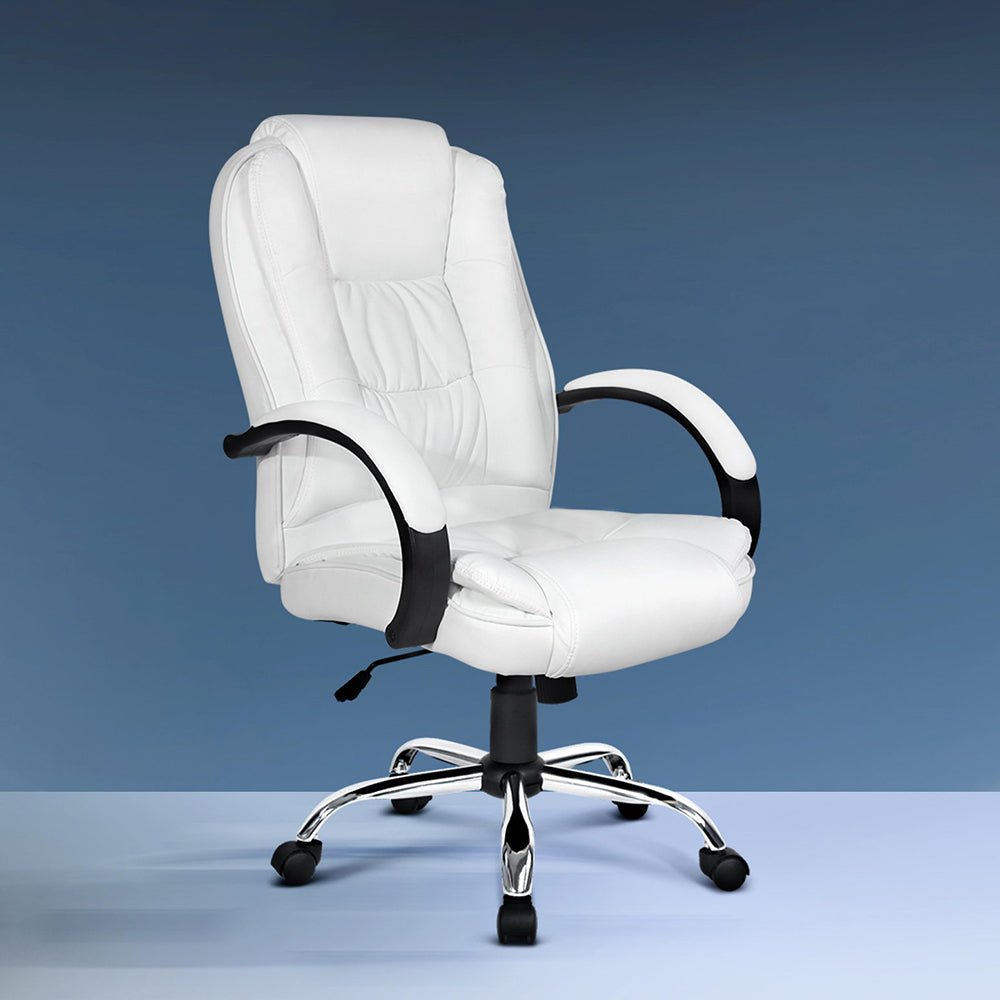 PU Leather Padded Office Computer Chair (White)
