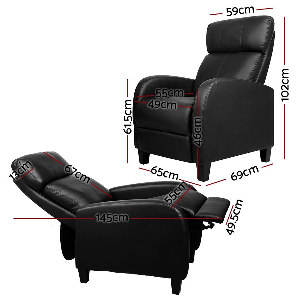 PU Leather Reclining Armchair - Black - Furniture > Bar Stools & Chairs > Arm Chairs & Recliners - Rivercity House & Home Co. (ABN 18 642 972 209) - Affordable Modern Furniture Australia