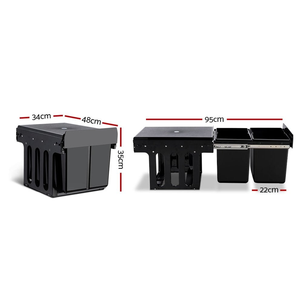 Pull Out Bin Kitchen Double Basket 2X15L Black - Home & Garden > Kitchen Bins > Pull Out Bins - Rivercity House & Home Co. (ABN 18 642 972 209) - Affordable Modern Furniture Australia