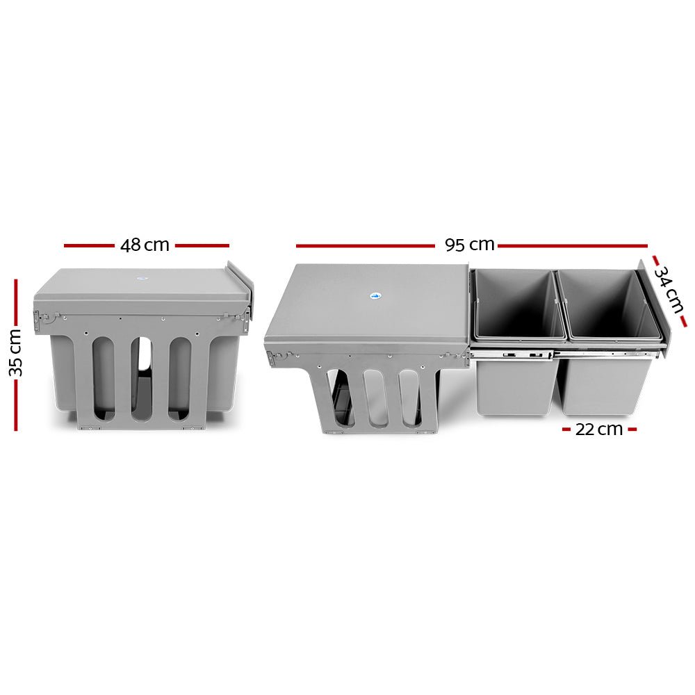 Pull Out Bin Kitchen Double Basket 2X15L Grey - Home & Garden > Kitchen Bins > Pull Out Bins - Rivercity House & Home Co. (ABN 18 642 972 209) - Affordable Modern Furniture Australia