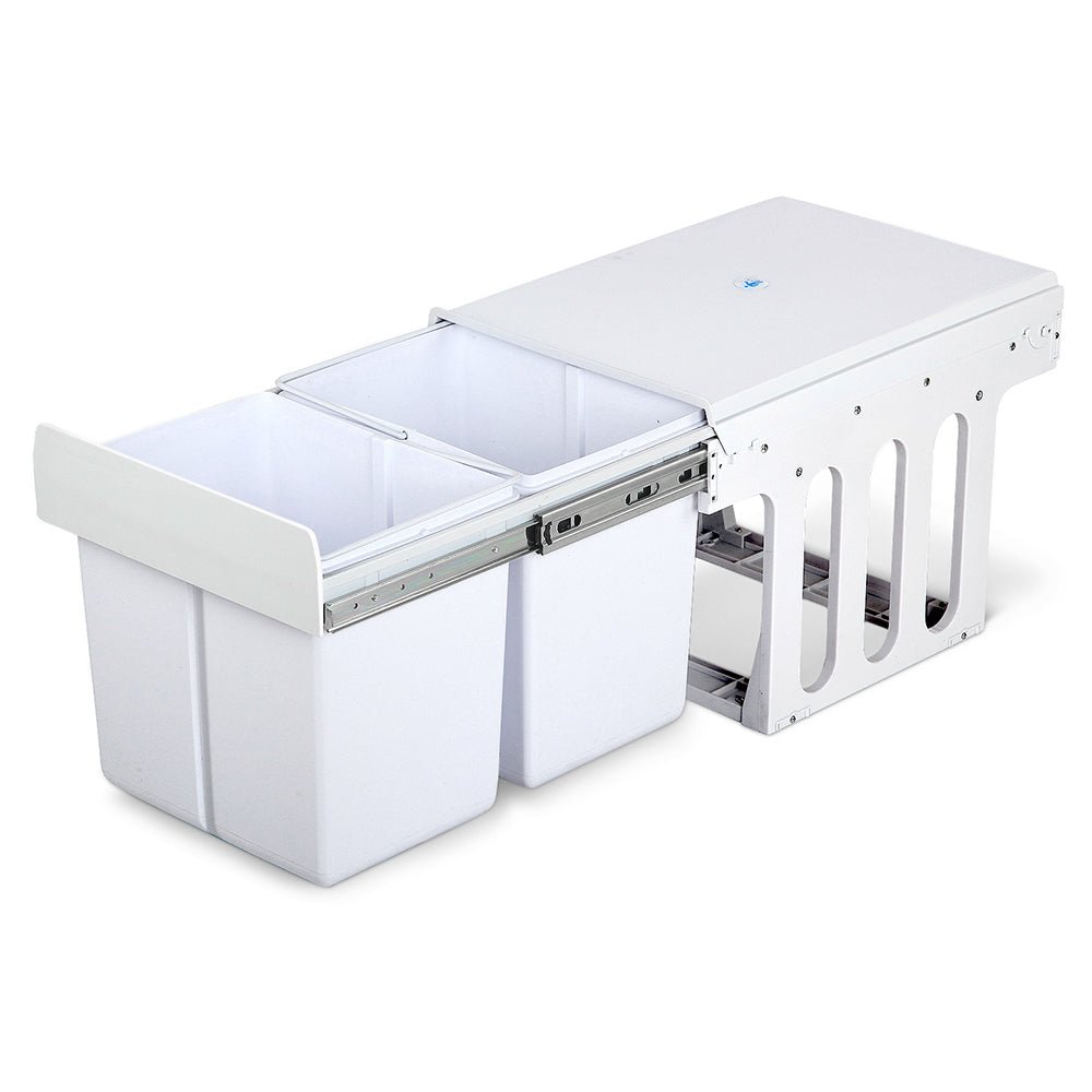 Pull Out Bin Kitchen Double Basket 2X15L White - Home & Garden > Kitchen Bins > Pull Out Bins - Rivercity House & Home Co. (ABN 18 642 972 209) - Affordable Modern Furniture Australia