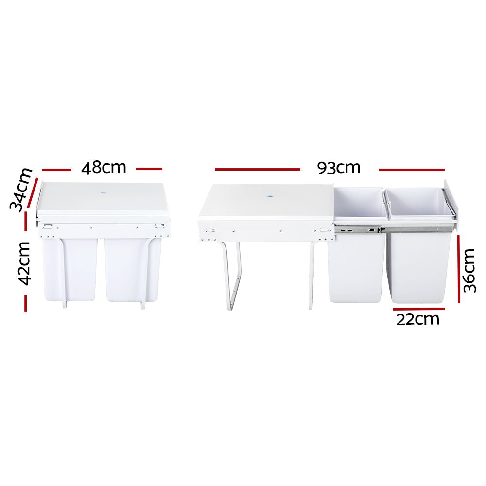 Pull Out Bin Kitchen Double Basket 2X20L White - Home & Garden > Kitchen Bins > Pull Out Bins - Rivercity House & Home Co. (ABN 18 642 972 209) - Affordable Modern Furniture Australia