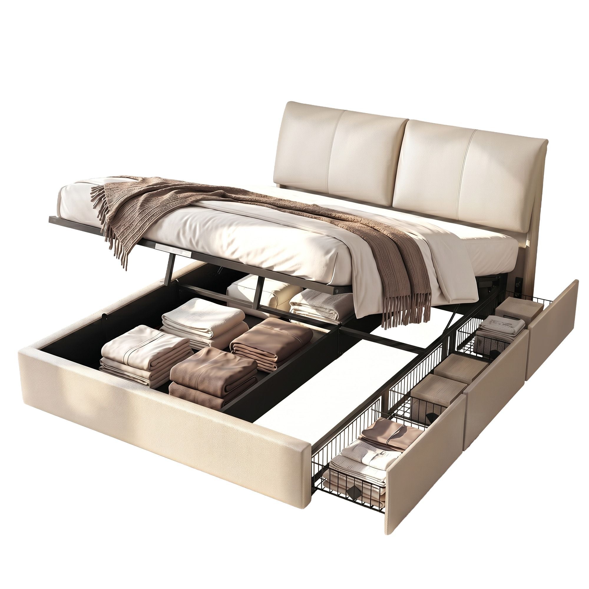 Queen Bed Frame Gas Lift Storage 3 Drawers Adjustable Headboard Platform Base - Furniture > Bedroom > Beds & Bed Frames - Rivercity House & Home Co. (ABN 18 642 972 209) - Affordable Modern Furniture Australia