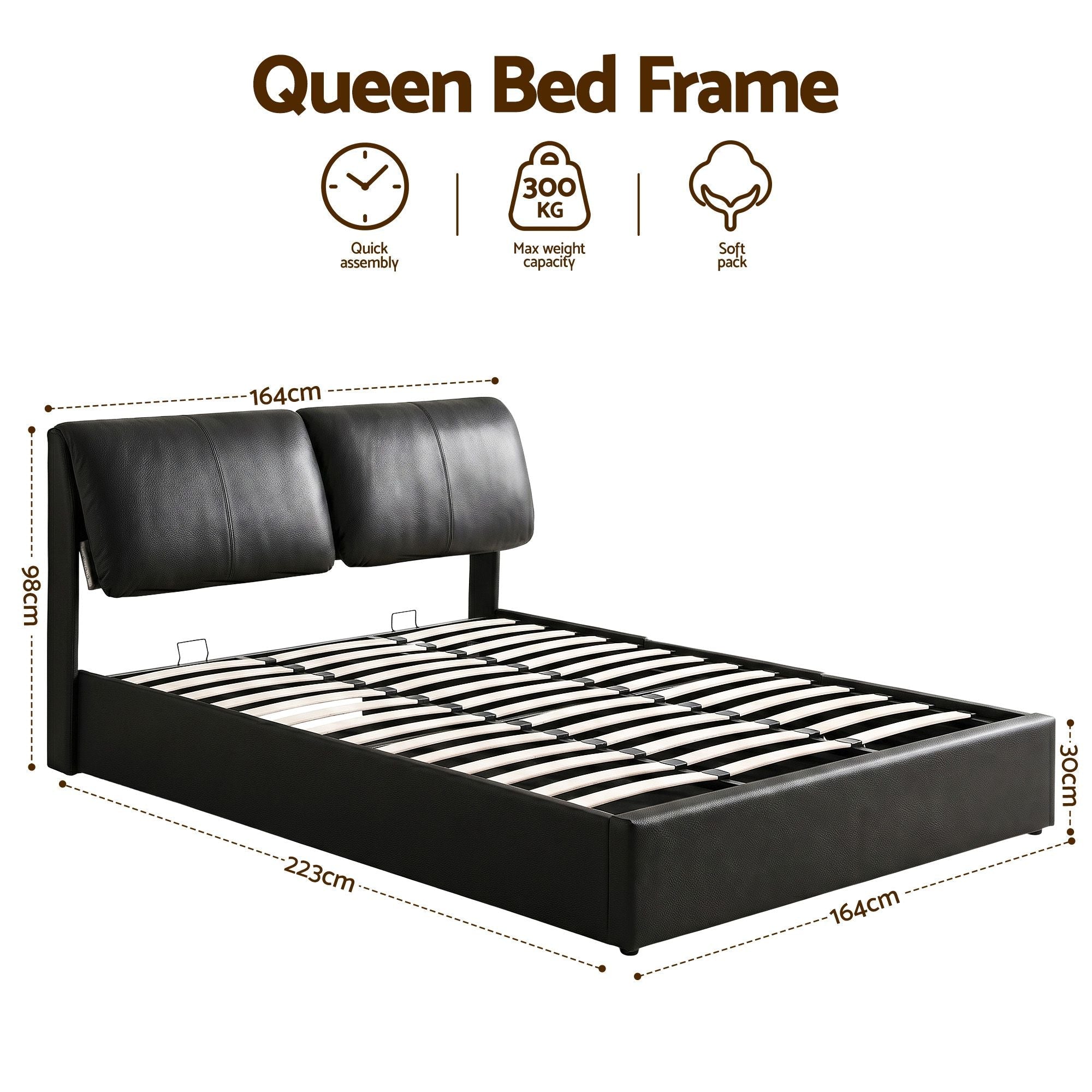 Queen Bed Frame Gas Lift Storage 3 Drawers Adjustable Headboard Platform Bed Black - Furniture > Bedroom > Beds & Bed Frames - Rivercity House & Home Co. (ABN 18 642 972 209) - Affordable Modern Furniture Australia