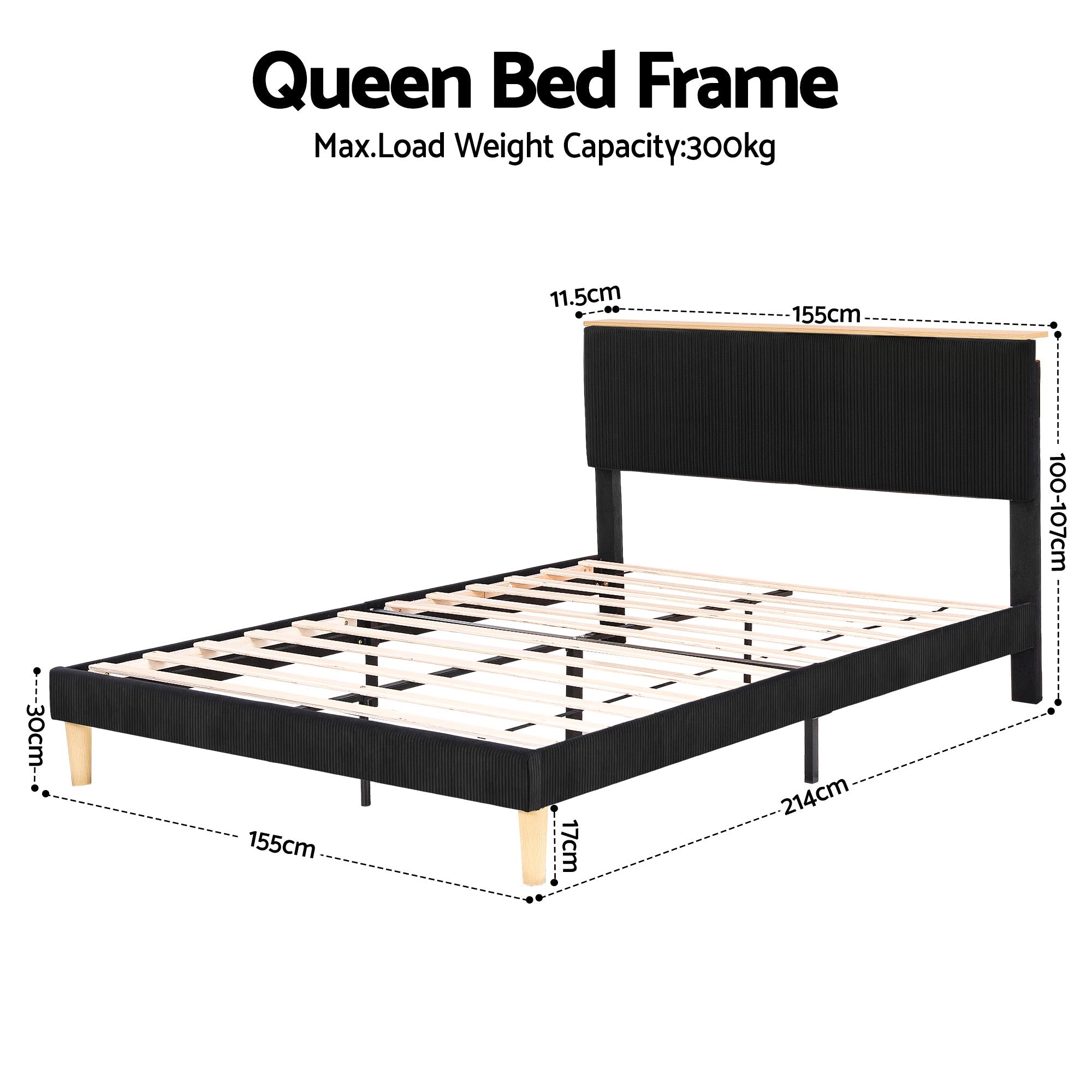 Queen Bed Frame Upholstered Adjustable Headboard Mood Lighting Heavy Duty Black Velvet - Furniture > Bedroom > Beds & Bed Frames - Rivercity House & Home Co. (ABN 18 642 972 209) - Affordable Modern Furniture Australia
