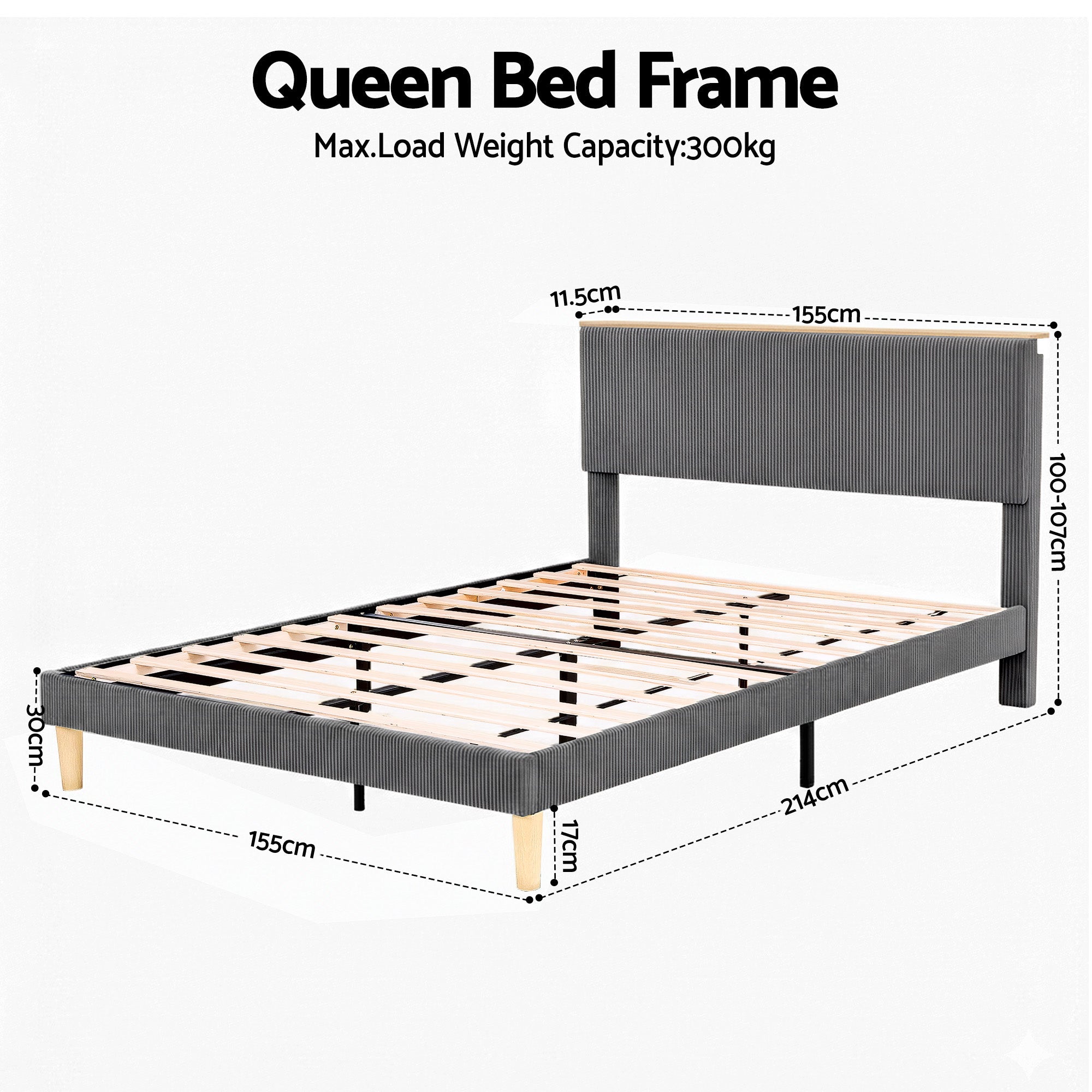 Queen Bed Frame Upholstered Adjustable Headboard Mood Lighting Heavy Duty Grey Velvet - Furniture > Bedroom > Beds & Bed Frames - Rivercity House & Home Co. (ABN 18 642 972 209) - Affordable Modern Furniture Australia