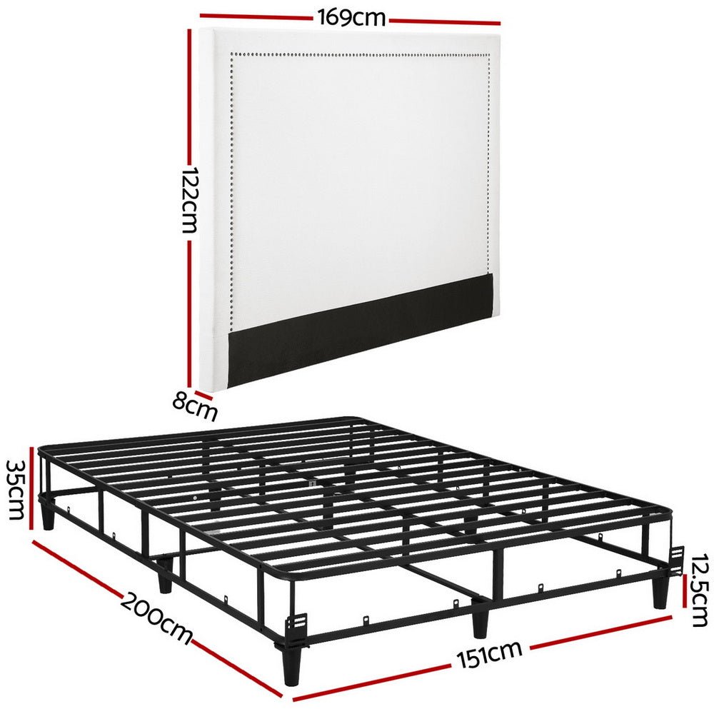 Queen Bed Frame with Headboard Platform Bed Base Grey Beige Fabric Metal - Furniture > Bedroom > Beds & Bed Frames - Rivercity House & Home Co. (ABN 18 642 972 209) - Affordable Modern Furniture Australia