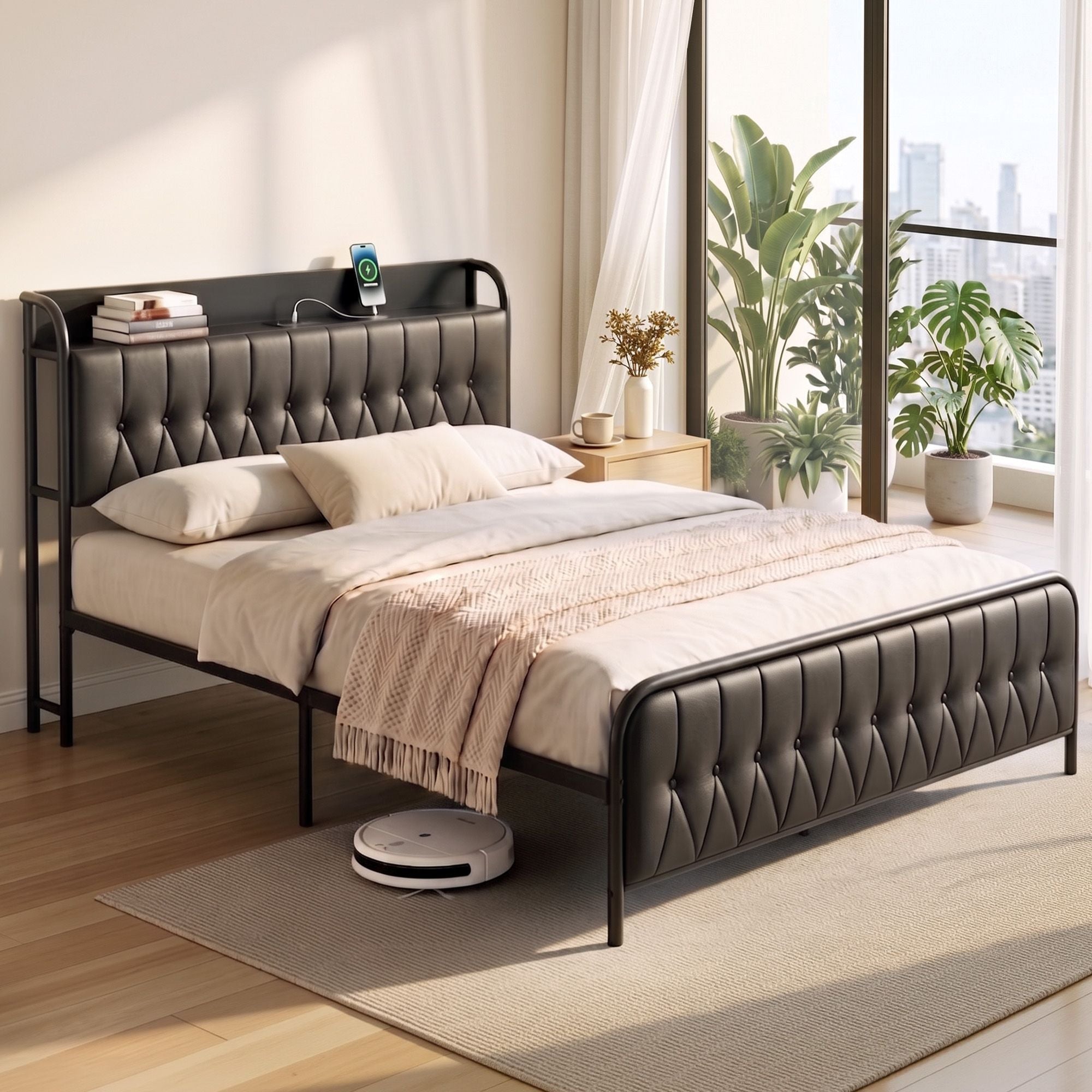 Queen Bed Frame with Storage Headboard SAA Certified Charging Station - Furniture > Bedroom > Beds & Bed Frames - Rivercity House & Home Co. (ABN 18 642 972 209) - Affordable Modern Furniture Australia