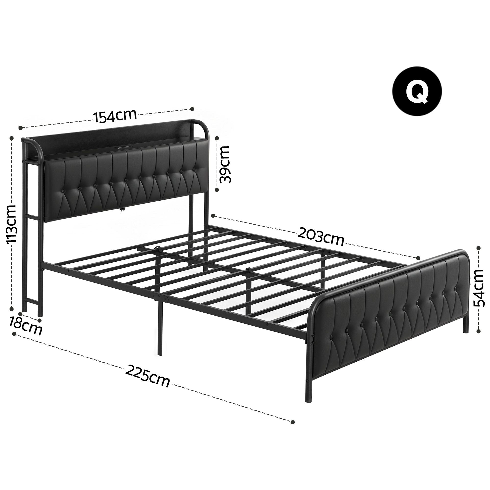 Queen Bed Frame with Storage Headboard SAA Certified Charging Station - Furniture > Bedroom > Beds & Bed Frames - Rivercity House & Home Co. (ABN 18 642 972 209) - Affordable Modern Furniture Australia