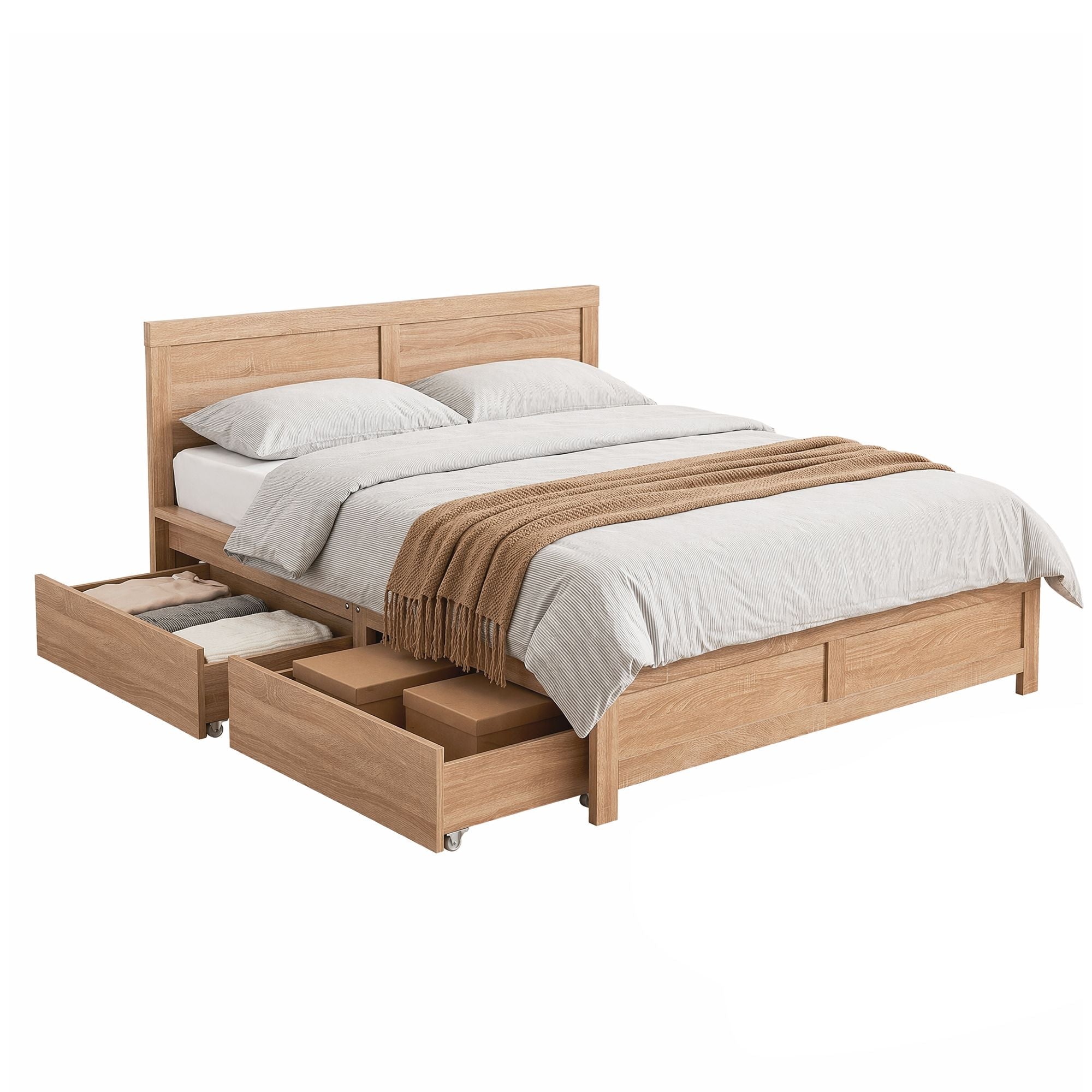Queen Size Bed Frame with 2 Drawers Bedroom Furniture - Furniture > Bedroom > Beds & Bed Frames - Rivercity House & Home Co. (ABN 18 642 972 209) - Affordable Modern Furniture Australia