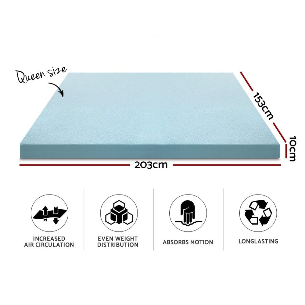 Queen Size | Cool Gel Memory Foam Mattress Topper w/Bamboo Cover 10cm - Rivercity House & Home Co. (ABN 18 642 972 209) - Affordable Modern Furniture Australia
