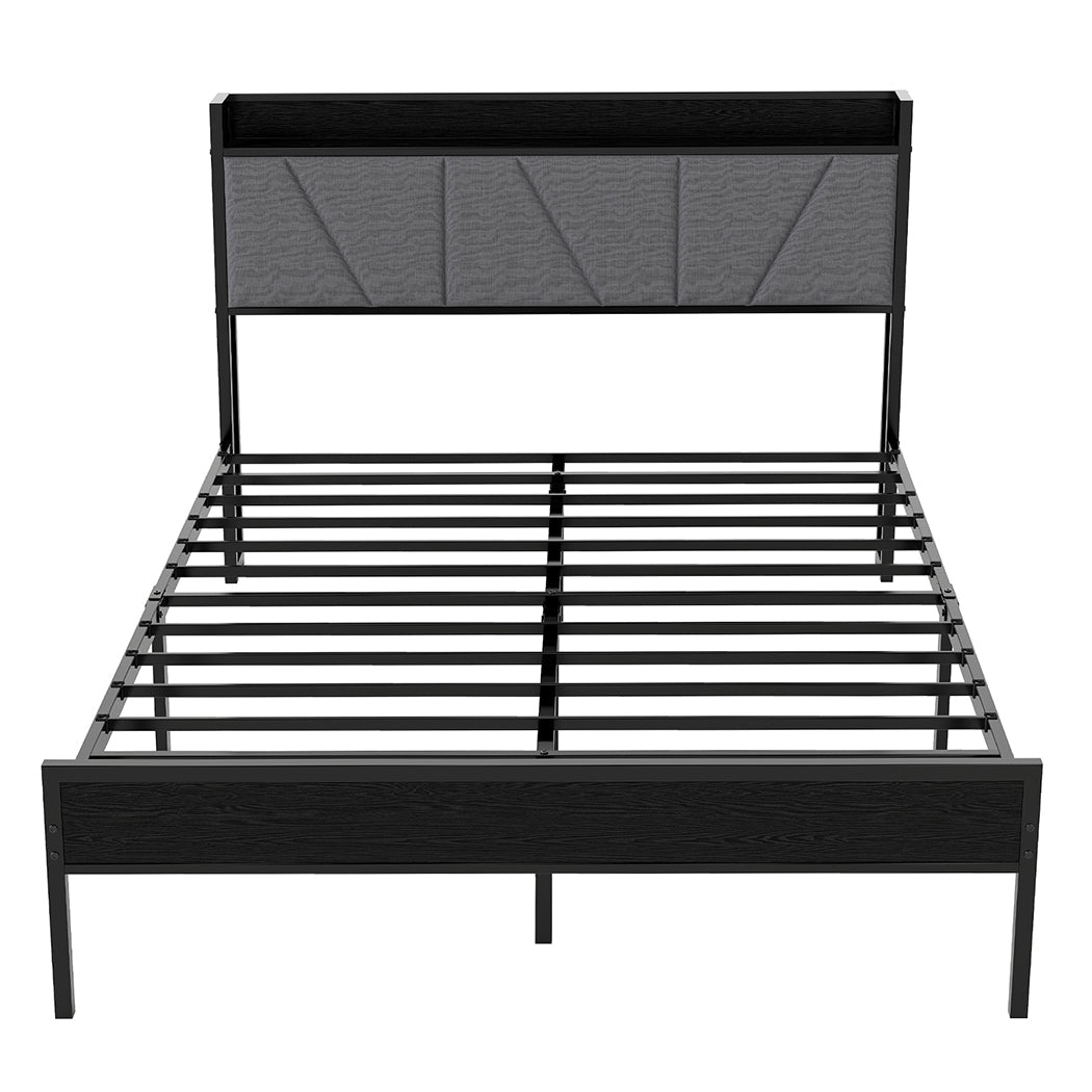 Queen Steel Bed Frame with Upholstered Headboard and Storage - Grey - Rivercity House & Home Co. (ABN 18 642 972 209) - Affordable Modern Furniture Australia