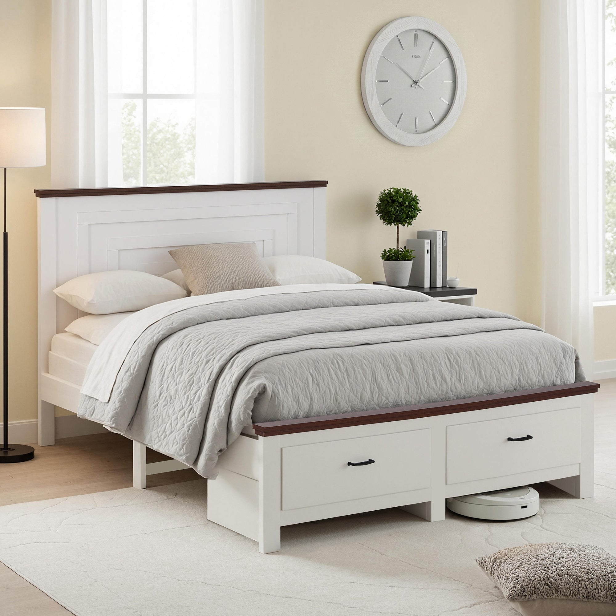 Queen Wooden Bed Frame with 2 Drawer Platform Bed with 108cm Solid High Headboard White Bed Base for Bedroom Easy Assembly - Furniture > Bedroom > Beds & Bed Frames - Rivercity House & Home Co. (ABN 18 642 972 209) - Affordable Modern Furniture Australia