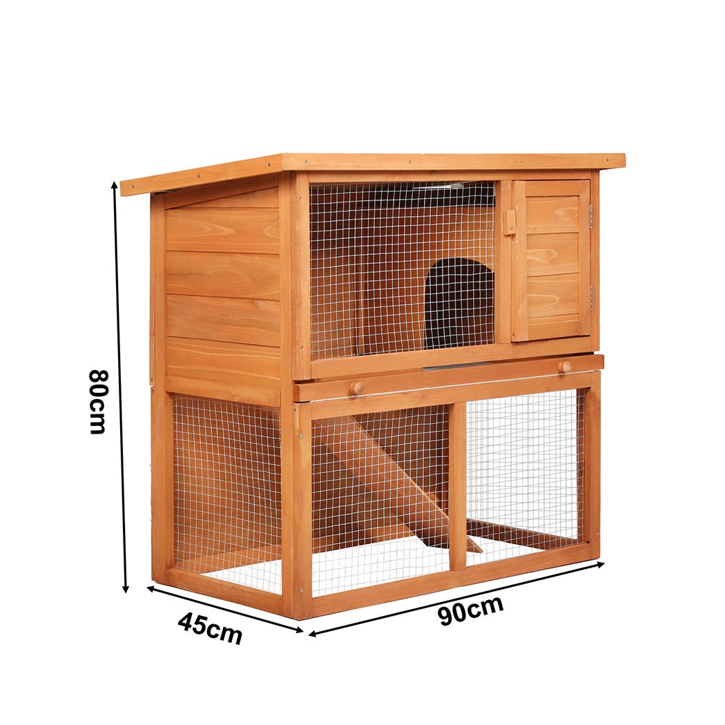 Rabbit Hutch 2 - Tier Fir Wood Pet Home with Ramp - Brown - Rivercity House & Home Co. (ABN 18 642 972 209) - Affordable Modern Furniture Australia