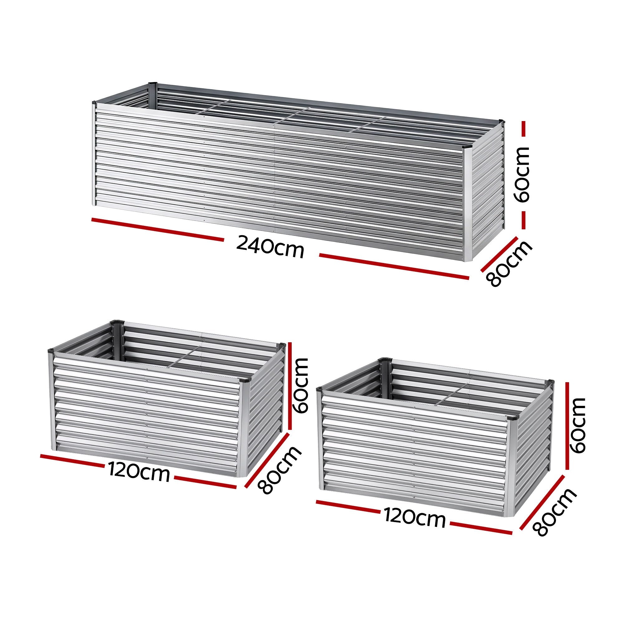 Raised Garden Bed 2 in 1 Modular Galvanised Planter Box Rust Resistant 240x80x60cm - Home & Garden > Garden Beds > Garden Beds & Planters - Rivercity House & Home Co. (ABN 18 642 972 209) - Affordable Modern Furniture Australia