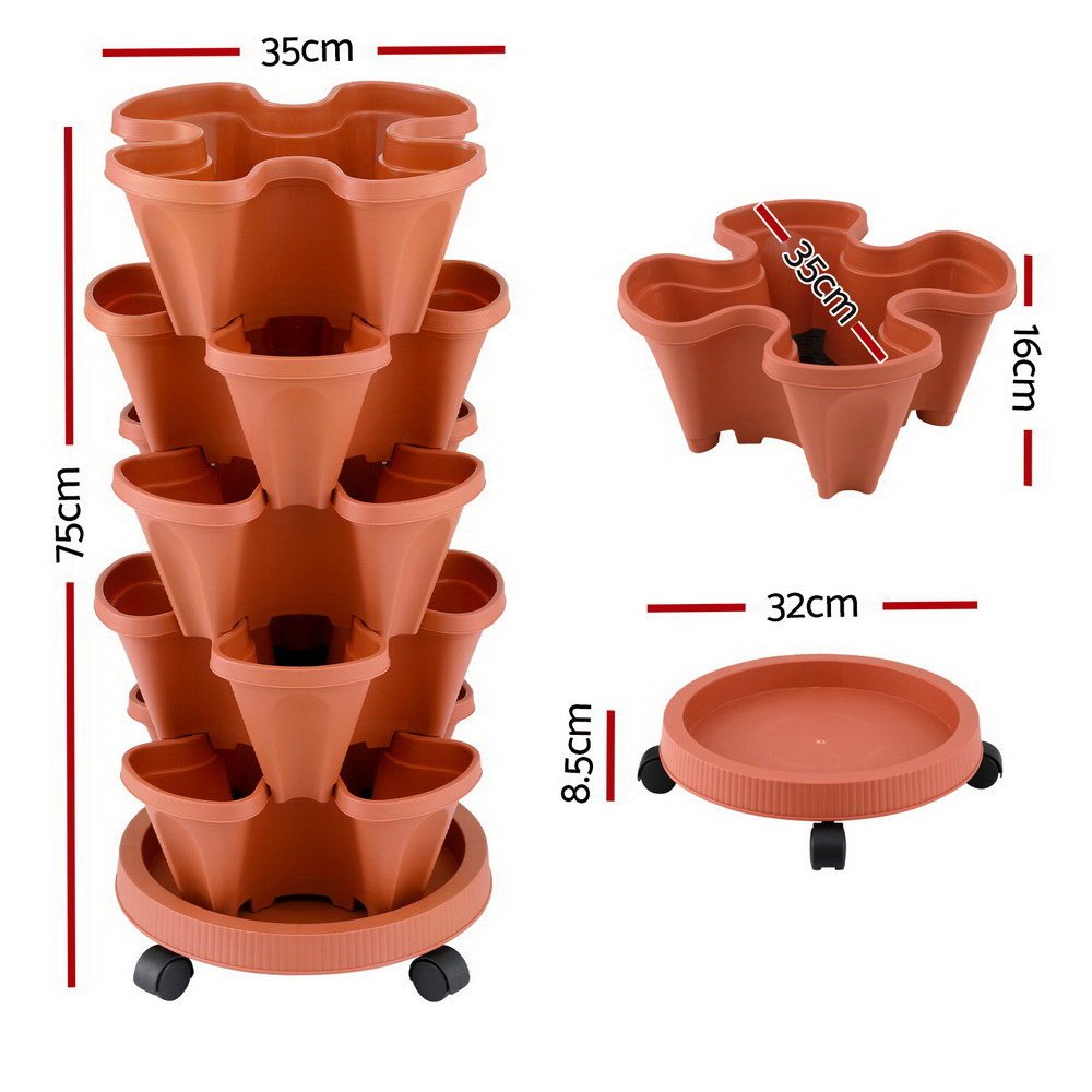 Raised Garden Bed 5 Tier Vertical Garden Brick Red Strawberry Stackable Planters Herbs Petunias - Home & Garden > Garden Beds > Garden Beds & Planters - Rivercity House & Home Co. (ABN 18 642 972 209) - Affordable Modern Furniture Australia