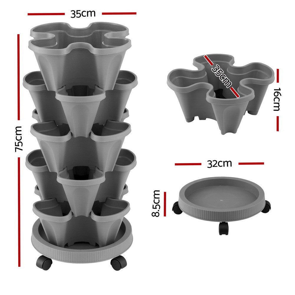Raised Garden Bed 5 Tier Vertical Garden Grey Strawberry Stackable Planters Herbs Petunias - Home & Garden > Garden Beds > Garden Beds & Planters - Rivercity House & Home Co. (ABN 18 642 972 209) - Affordable Modern Furniture Australia