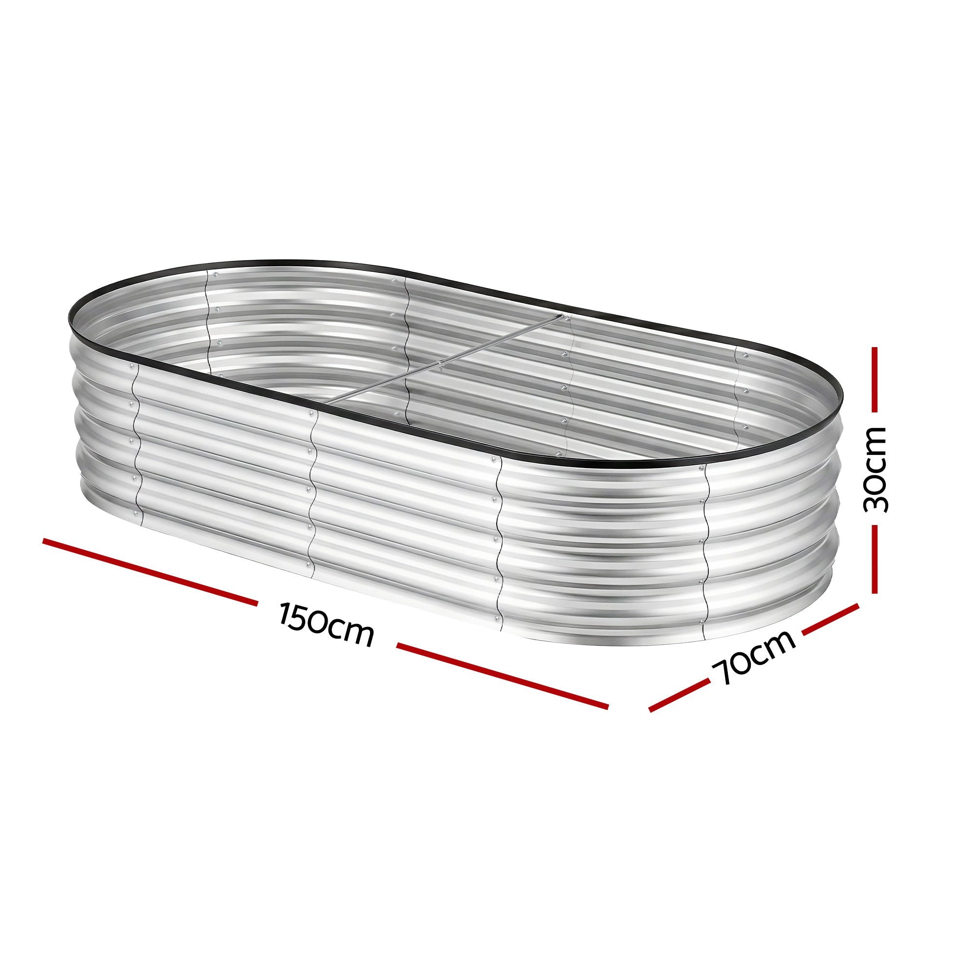 Raised Garden Bed Galvanised Oval Metal Planter Box Large Outdoor 150x70x30cm Silver - Home & Garden > Garden Beds > Garden Beds & Planters - Rivercity House & Home Co. (ABN 18 642 972 209) - Affordable Modern Furniture Australia