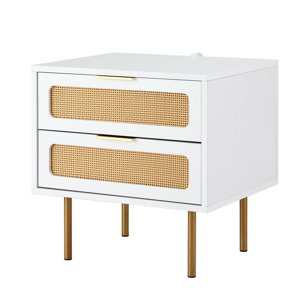 Rattan Bedside Table 2 Drawers Pine - Furniture > Bedroom > Bedside Tables - Rivercity House & Home Co. (ABN 18 642 972 209) - Affordable Modern Furniture Australia