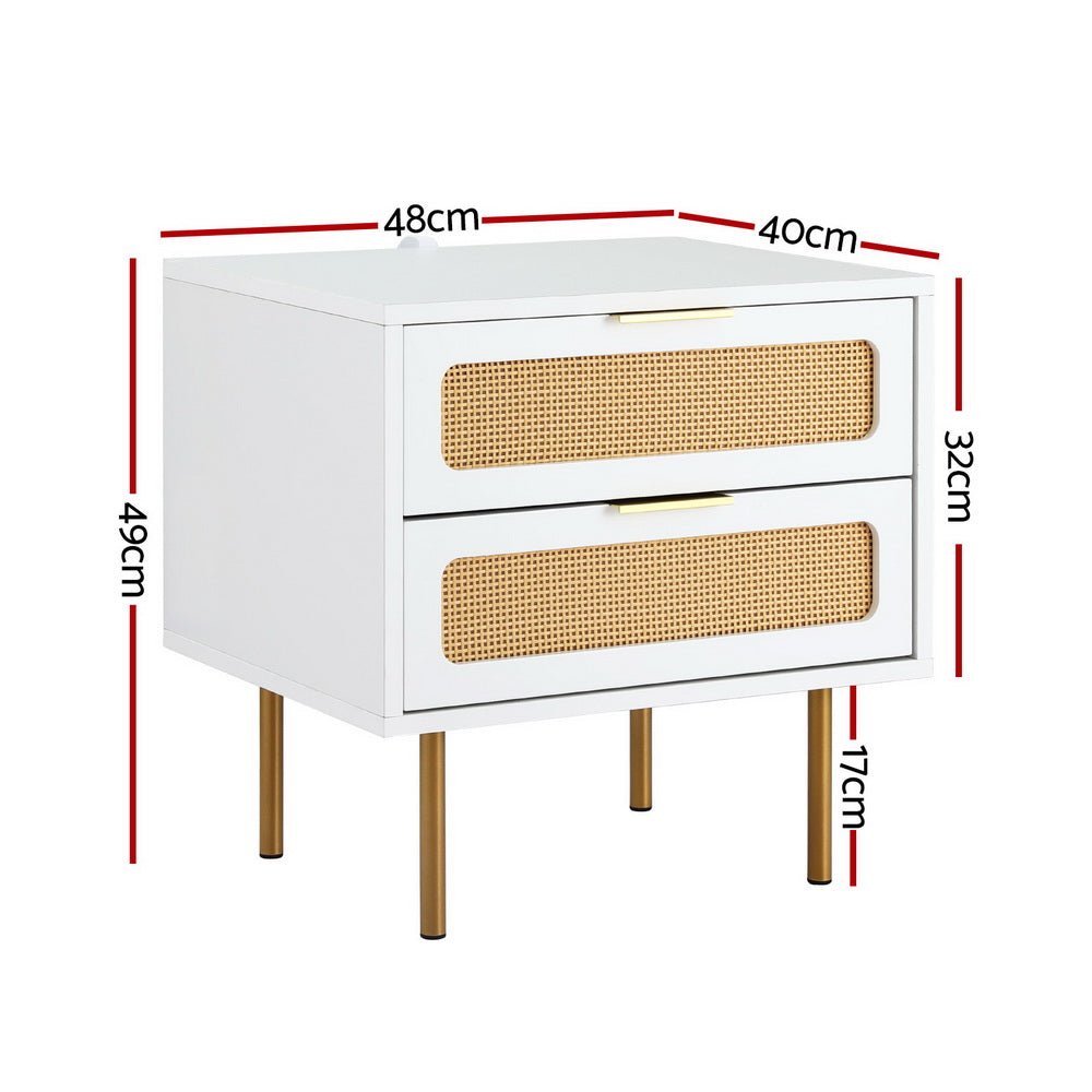 Rattan Bedside Table 2 Drawers Pine - Furniture > Bedroom > Bedside Tables - Rivercity House & Home Co. (ABN 18 642 972 209) - Affordable Modern Furniture Australia