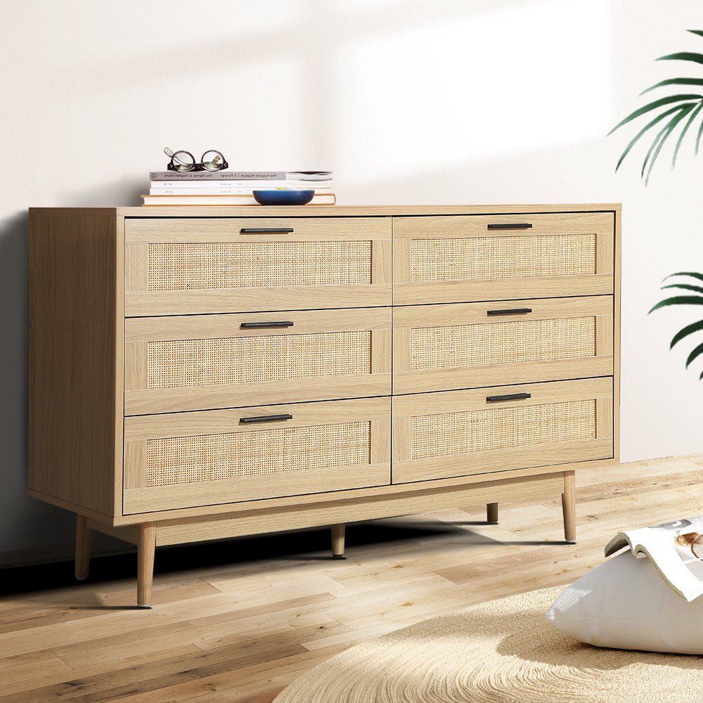 Rattan Tallboy With 6 Drawers - Rivercity House & Home Co. (ABN 18 642 972 209) - Affordable Modern Furniture Australia