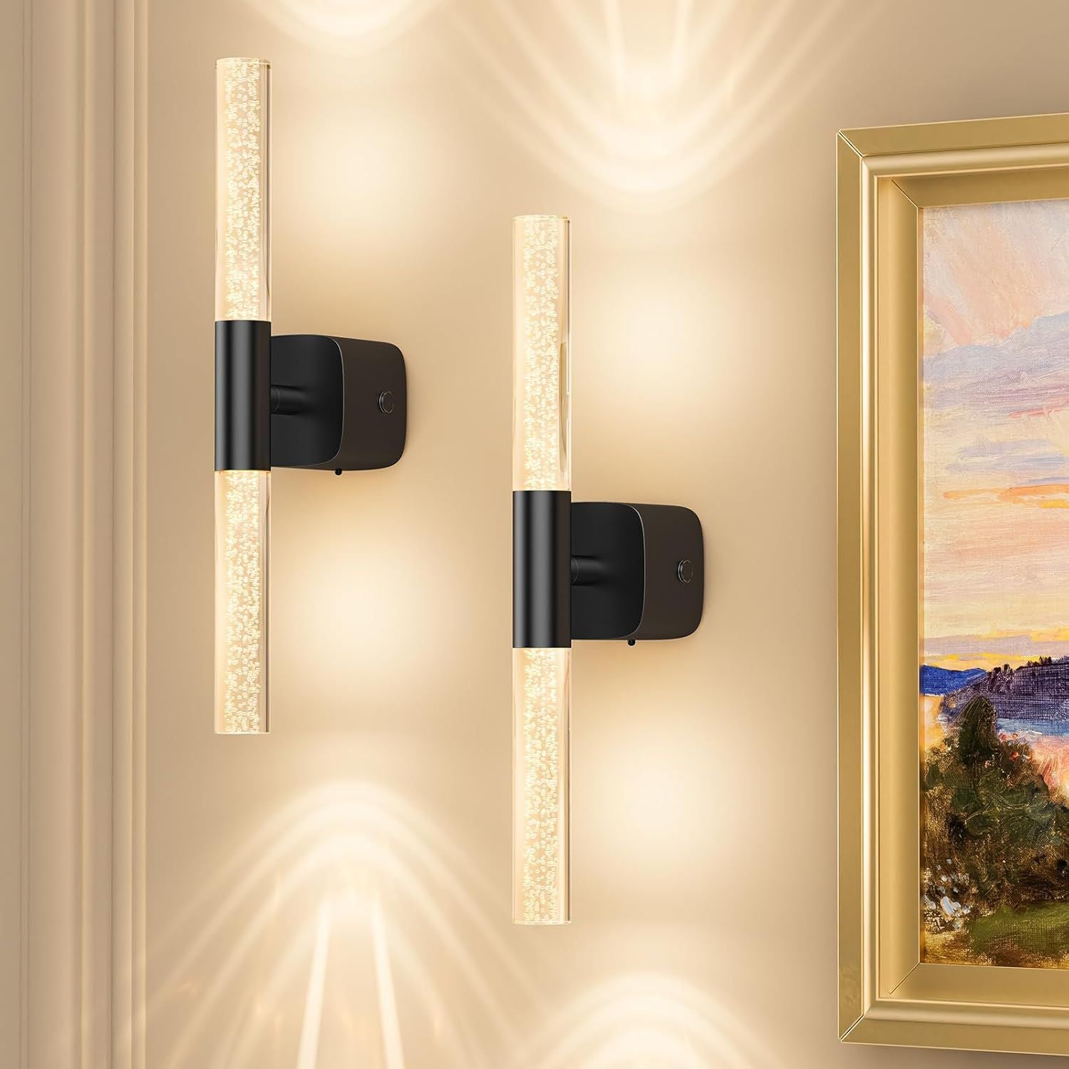 Rechargeable Battery Operated Crystal Wall Sconce Set of 2 16" Dimmable CCT 350Β° Rotate with Remote - Black - Home & Garden > Lighting > Wall Lights - Rivercity House & Home Co. (ABN 18 642 972 209) - Affordable Modern Furniture Australia