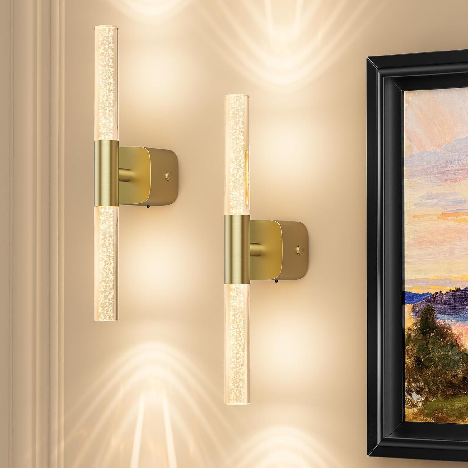 Rechargeable Battery Operated Wall Sconce Set of 2 with 12000mAh Wireless Dimmable LED Lights, 16" - Brushed Gold - Home & Garden > Lighting > Wall Lights - Rivercity House & Home Co. (ABN 18 642 972 209) - Affordable Modern Furniture Australia