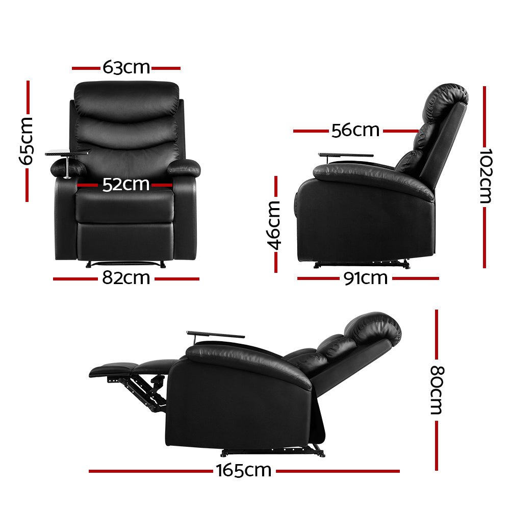Recliner Chair Leather Black Tray Table Erika - Furniture > Bar Stools & Chairs > Arm Chairs & Recliners - Rivercity House & Home Co. (ABN 18 642 972 209) - Affordable Modern Furniture Australia