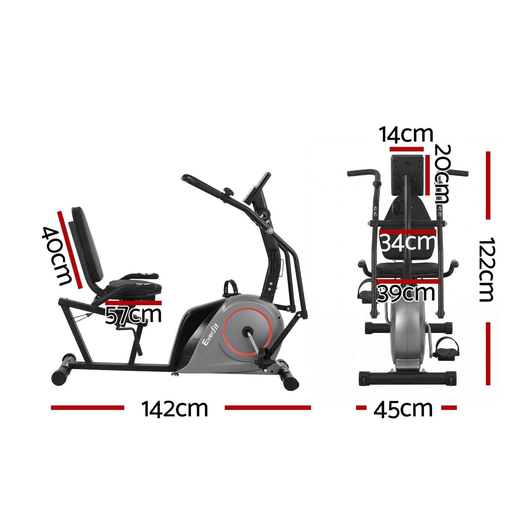 Recumbent Magnetic Exercise Bike with Bluetooth App Connect for Home Gym - Black - Sports & Fitness > Exercise, Gym & Fitness > Exercise Bikes - Rivercity House & Home Co. (ABN 18 642 972 209) - Affordable Modern Furniture Australia