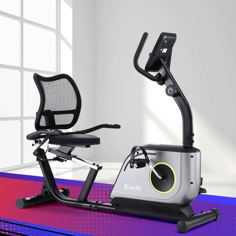 Recumbent Magnetic Exercise Bike with Mesh Chair 120kg Capacity - Black - Sports & Fitness > Exercise, Gym & Fitness > Exercise Bikes - Rivercity House & Home Co. (ABN 18 642 972 209) - Affordable Modern Furniture Australia