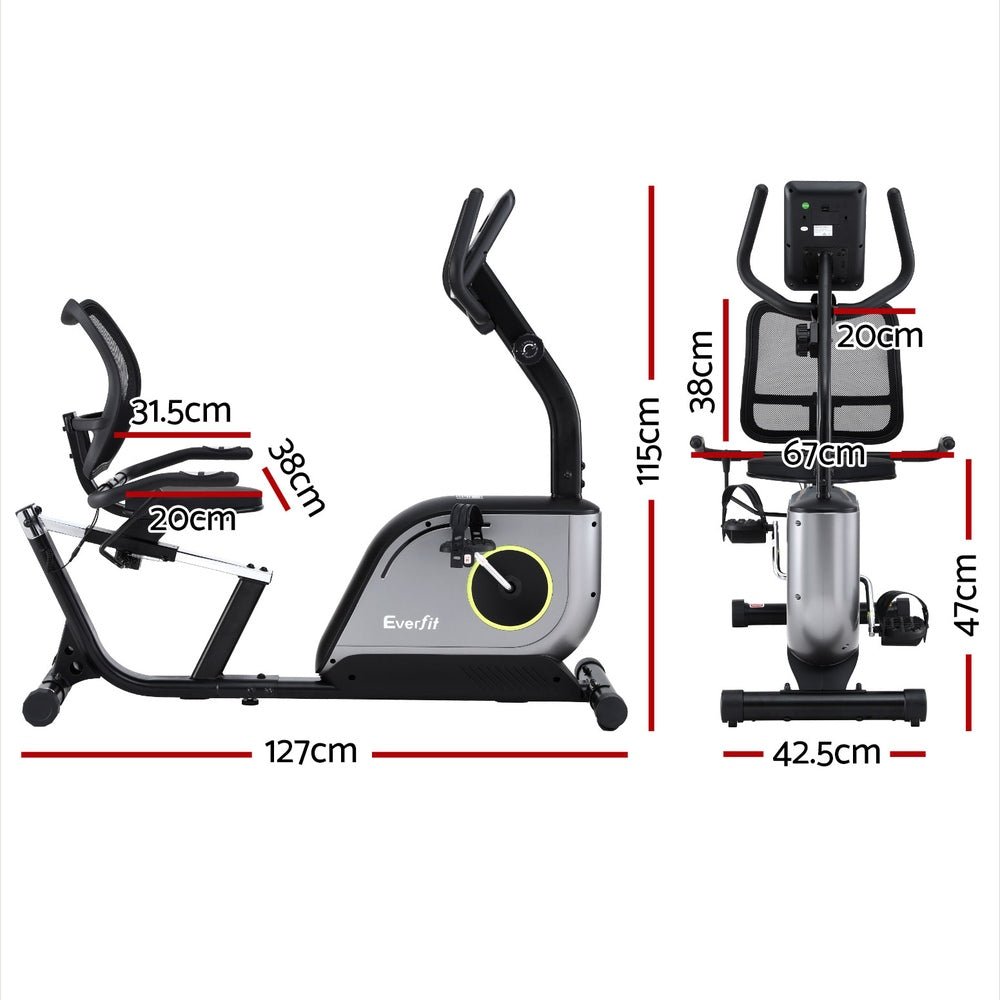 Recumbent Magnetic Exercise Bike with Mesh Chair 120kg Capacity - Black - Sports & Fitness > Exercise, Gym & Fitness > Exercise Bikes - Rivercity House & Home Co. (ABN 18 642 972 209) - Affordable Modern Furniture Australia