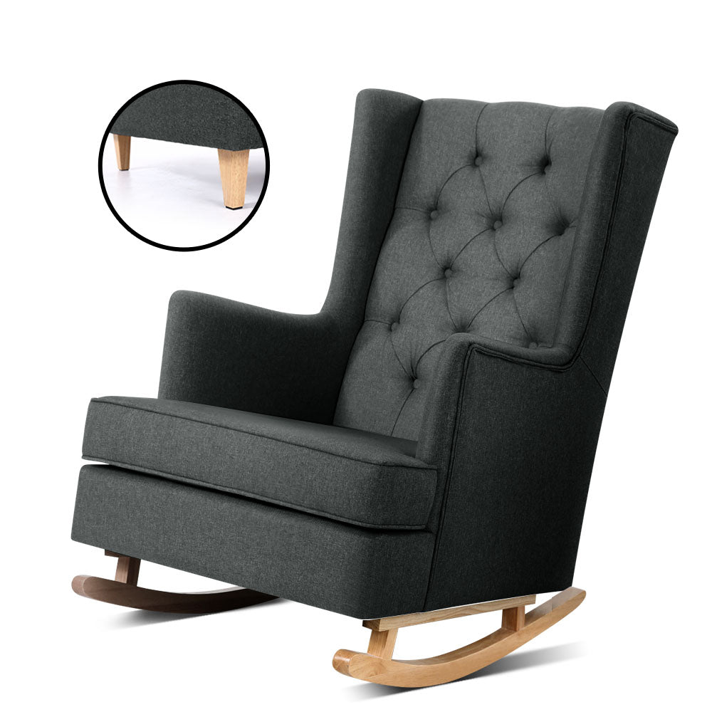 Rocking Armchair Feeding Chair Fabric Armchairs Lounge Recliner Charcoal - Rivercity House & Home Co. (ABN 18 642 972 209) - Affordable Modern Furniture Australia