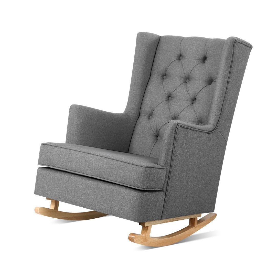 Rocking Armchair Feeding Chair Linen Fabric Armchairs Lounge Retro Grey - Rivercity House & Home Co. (ABN 18 642 972 209) - Affordable Modern Furniture Australia