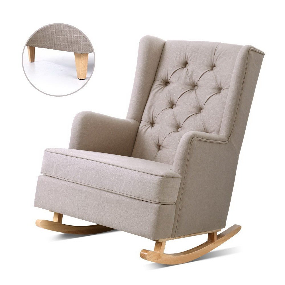 Rocking Armchair Feedining Chair Fabric Armchairs Lounge Recliner Beige - Rivercity House & Home Co. (ABN 18 642 972 209) - Affordable Modern Furniture Australia