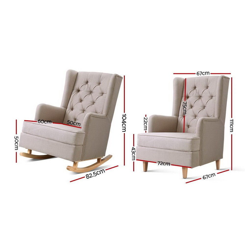 Rocking Armchair Feedining Chair Fabric Armchairs Lounge Recliner Beige - Rivercity House & Home Co. (ABN 18 642 972 209) - Affordable Modern Furniture Australia