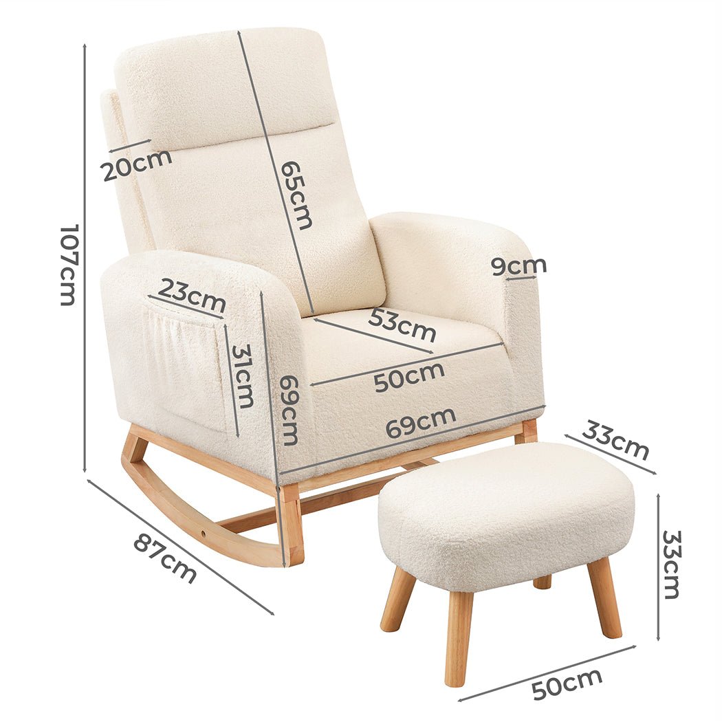 Rocking Chair and Ottoman Footrest with Side Pocket - Beige - Rivercity House & Home Co. (ABN 18 642 972 209) - Affordable Modern Furniture Australia