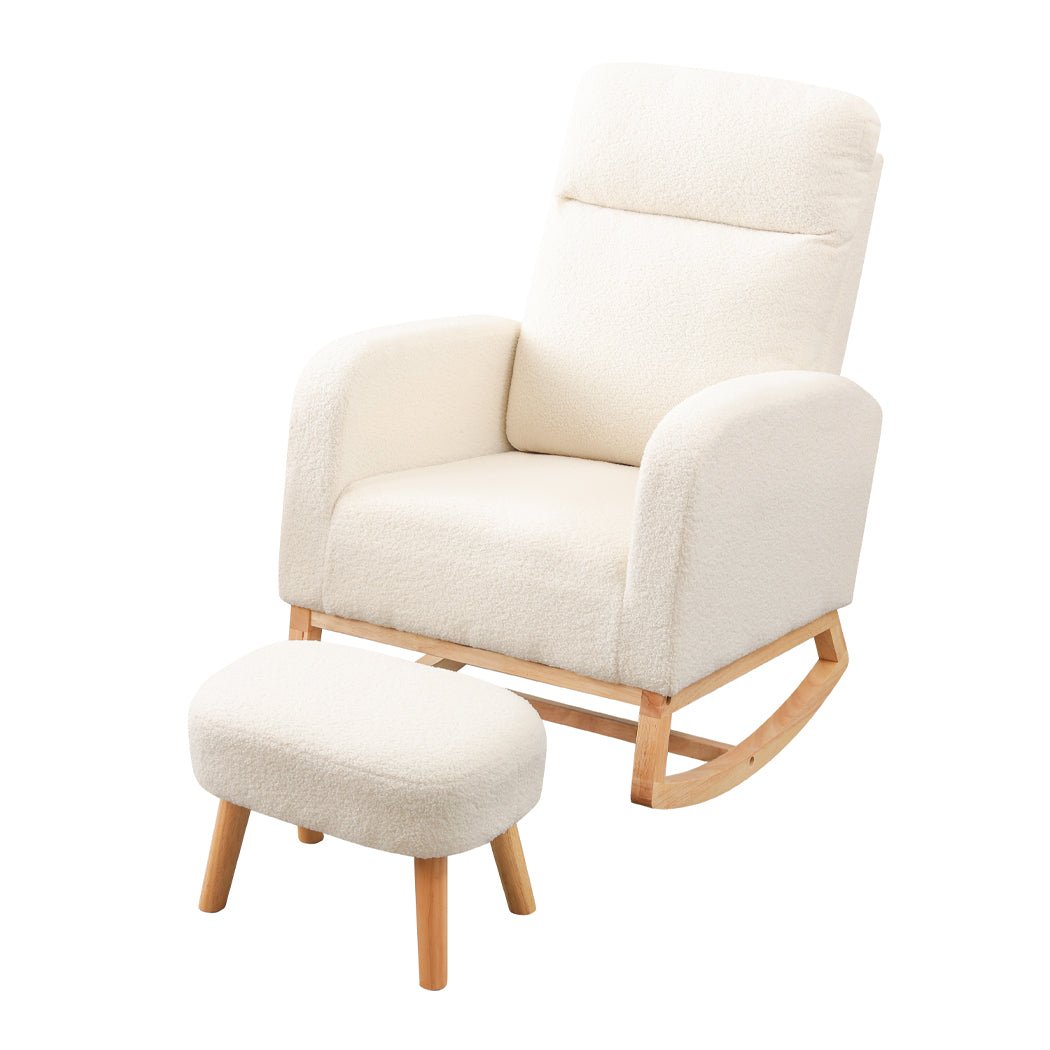 Rocking Chair and Ottoman Footrest with Side Pocket - Beige - Rivercity House & Home Co. (ABN 18 642 972 209) - Affordable Modern Furniture Australia