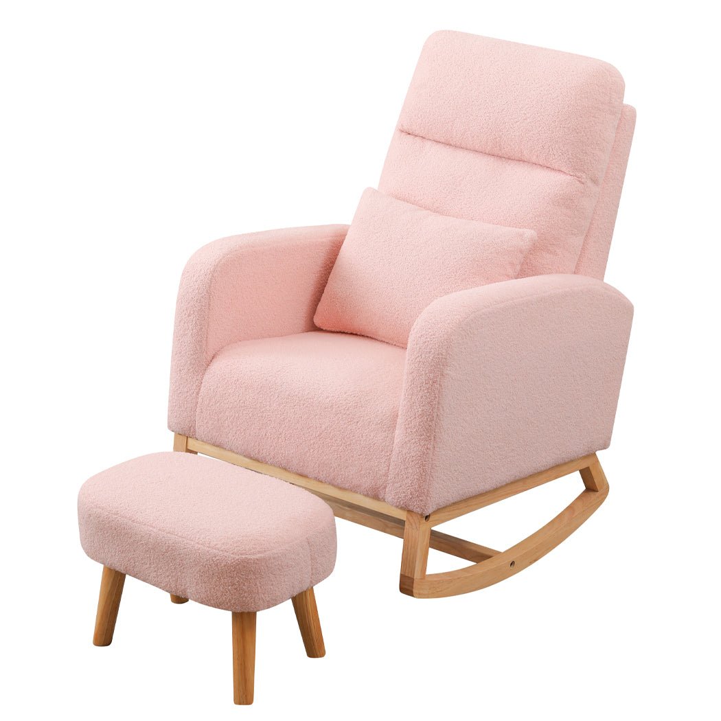 Rocking Chair and Ottoman Footrest with Side Pocket - Pink - Rivercity House & Home Co. (ABN 18 642 972 209) - Affordable Modern Furniture Australia