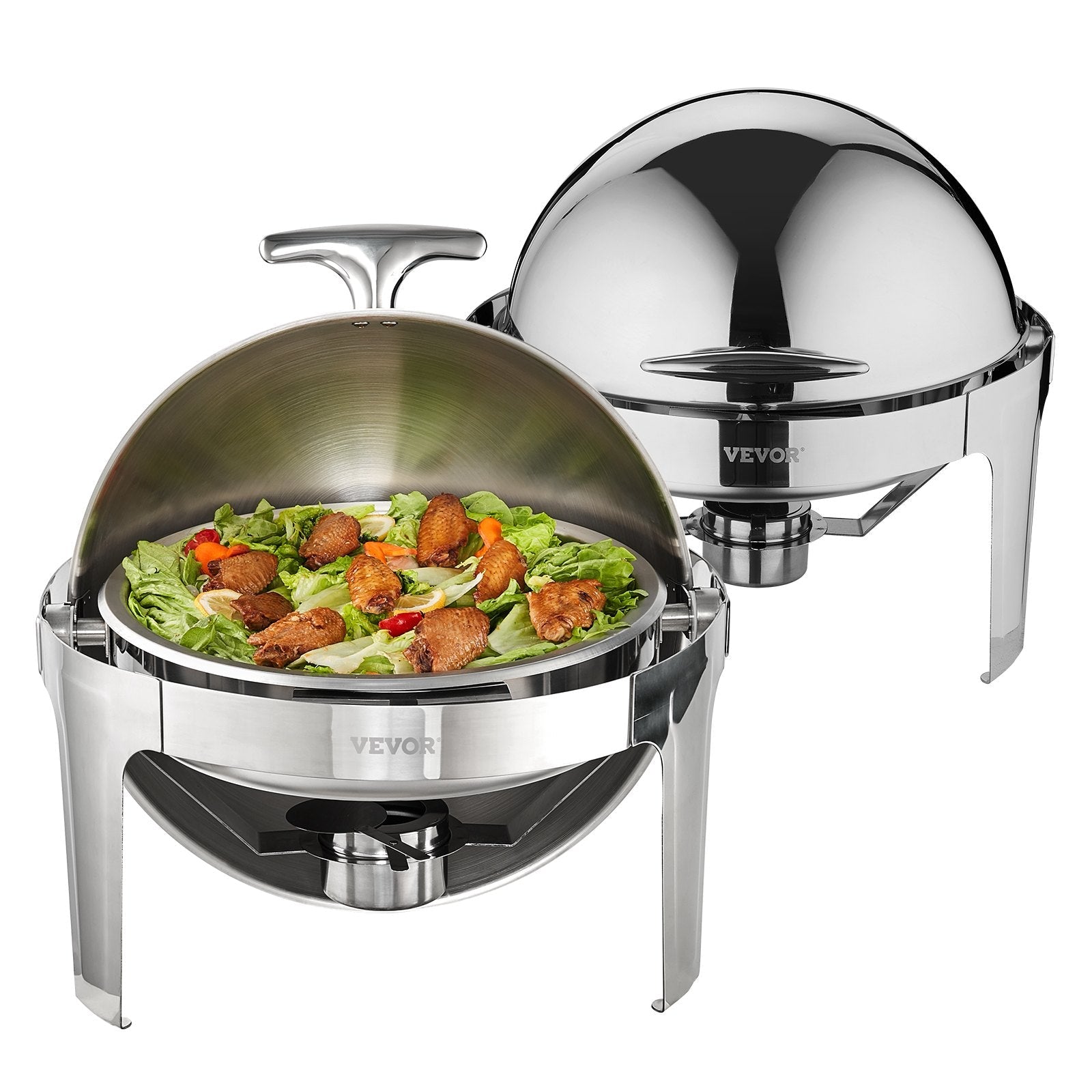 Roll Top Chafing Dish Buffet Set, 5.5L 2 Pack, Stainless Steel Chafer with 2 Full Size Pans, Round Catering Warmer Server with Lid Water Pan Stand Fuel Holder, for at Least 5 People Each - Home & Garden > Kitchenware > Food Storage - Rivercity House & Home Co. (ABN 18 642 972 209) - Affordable Modern Furniture Australia
